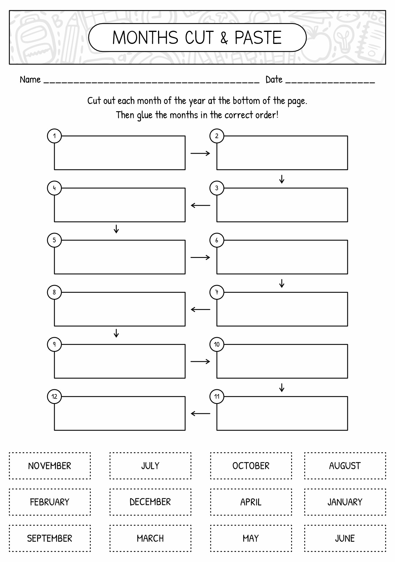 1st Grade Worksheets Months of the Year Practice Sheets