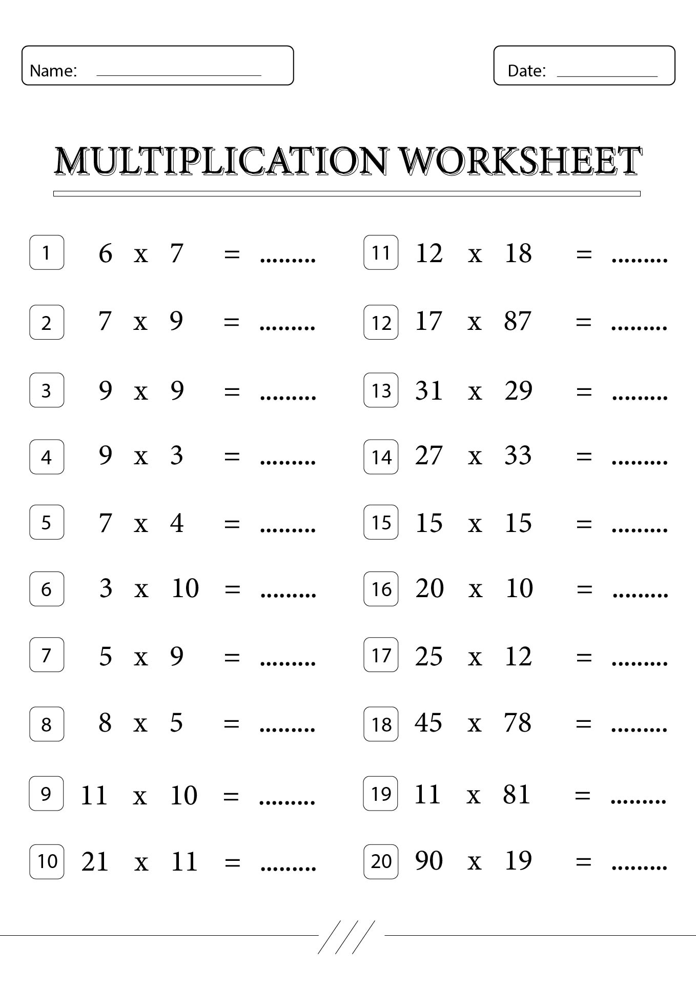 7th Grade Multiplication Worksheet