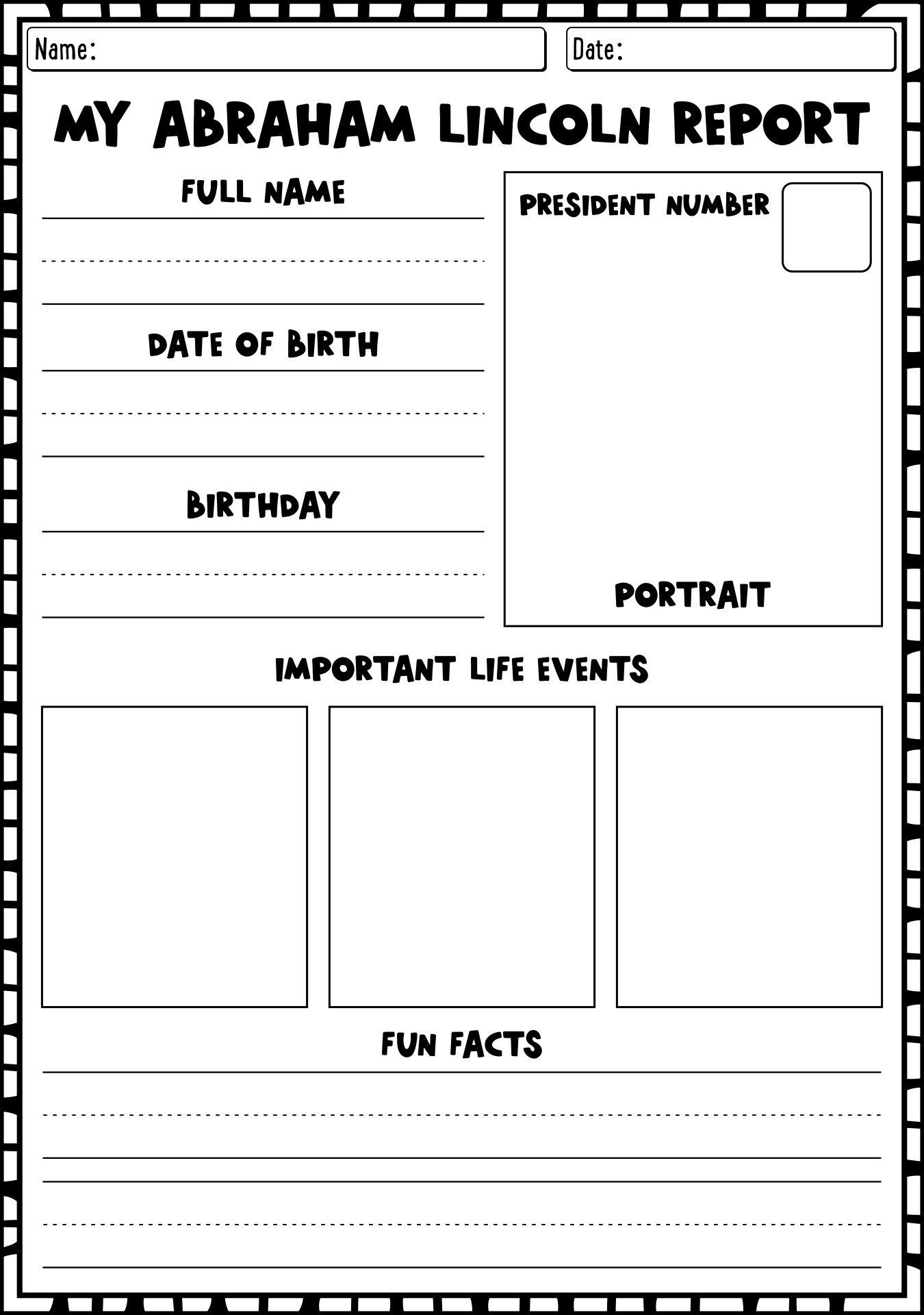 Abraham Lincoln Worksheet Printables for 1st Grade