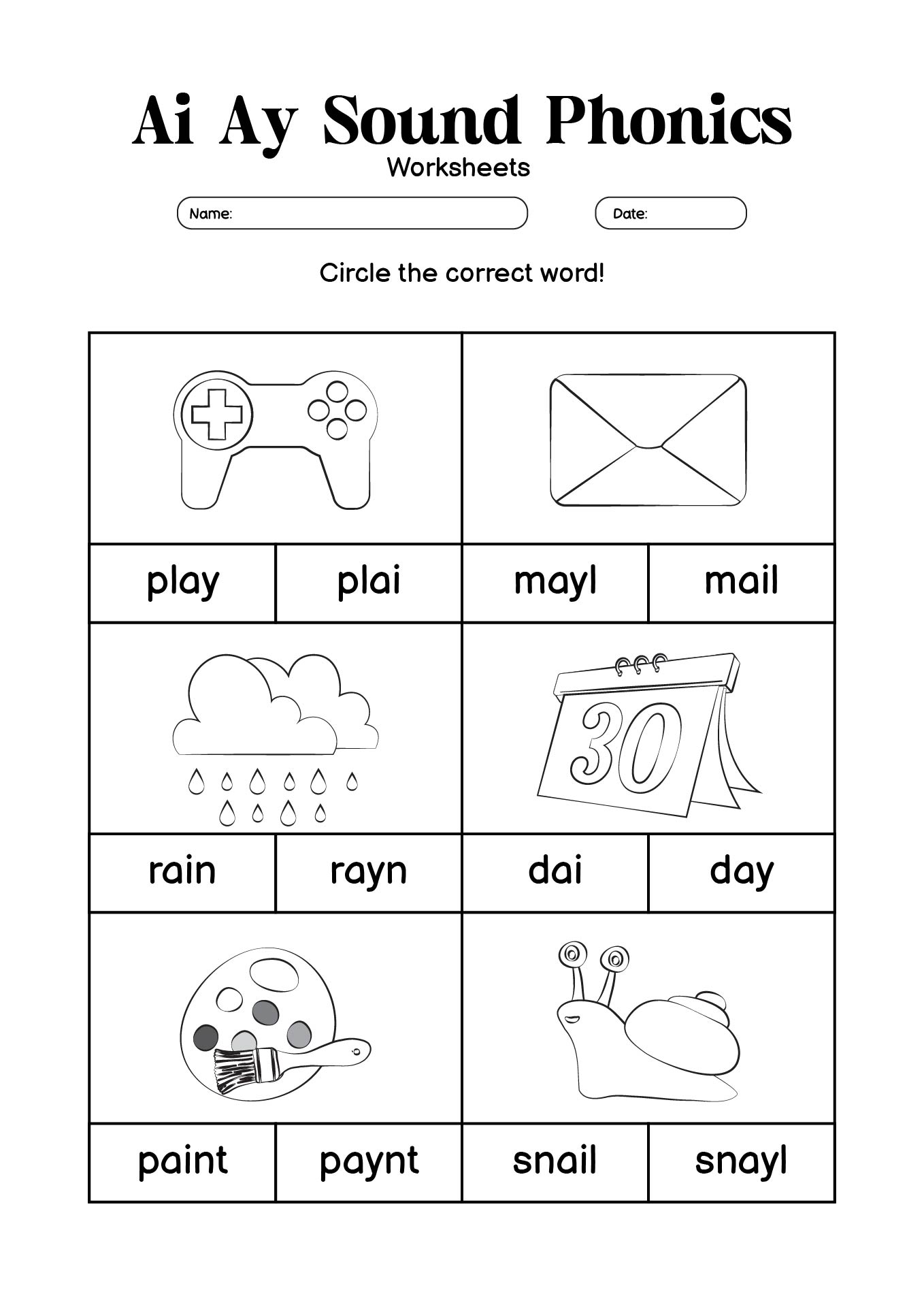 Ai Ay Sound Phonics Worksheets for 1st Grade