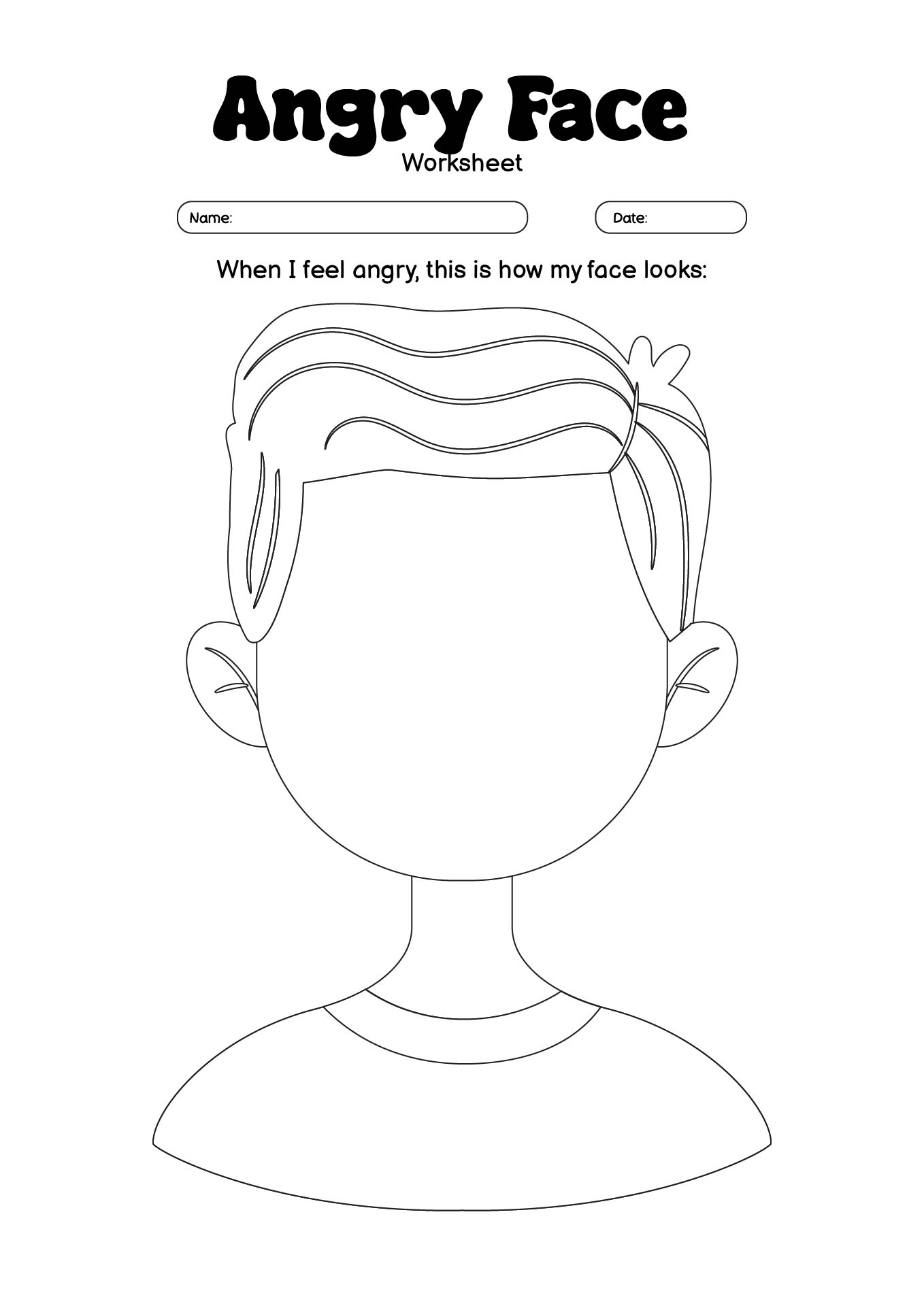 Angry Face Printable Activity Worksheet