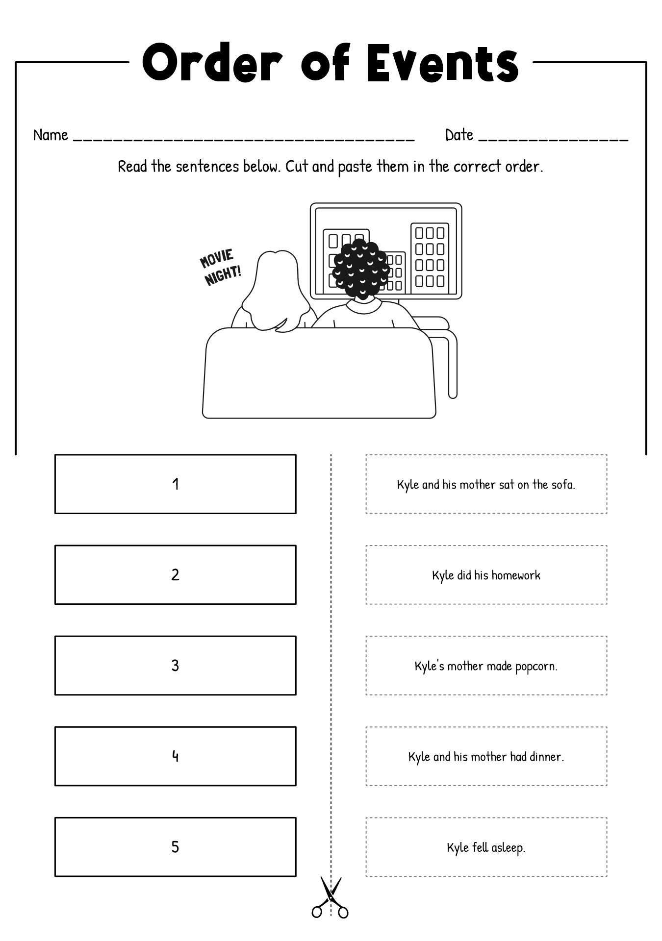 Arrange the Story Events Grade 1 Worksheets