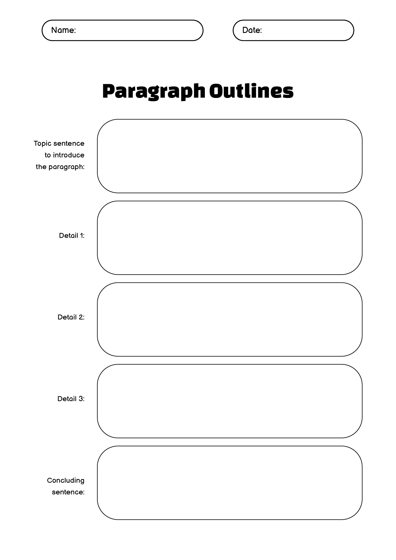 Basic Paragraph Topic Sentence Outline Worksheets