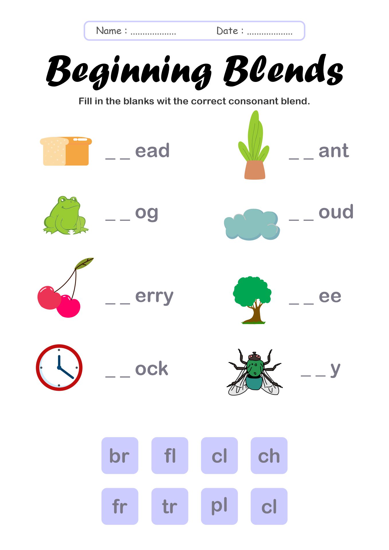 Beginning Blends Worksheets for First Graders