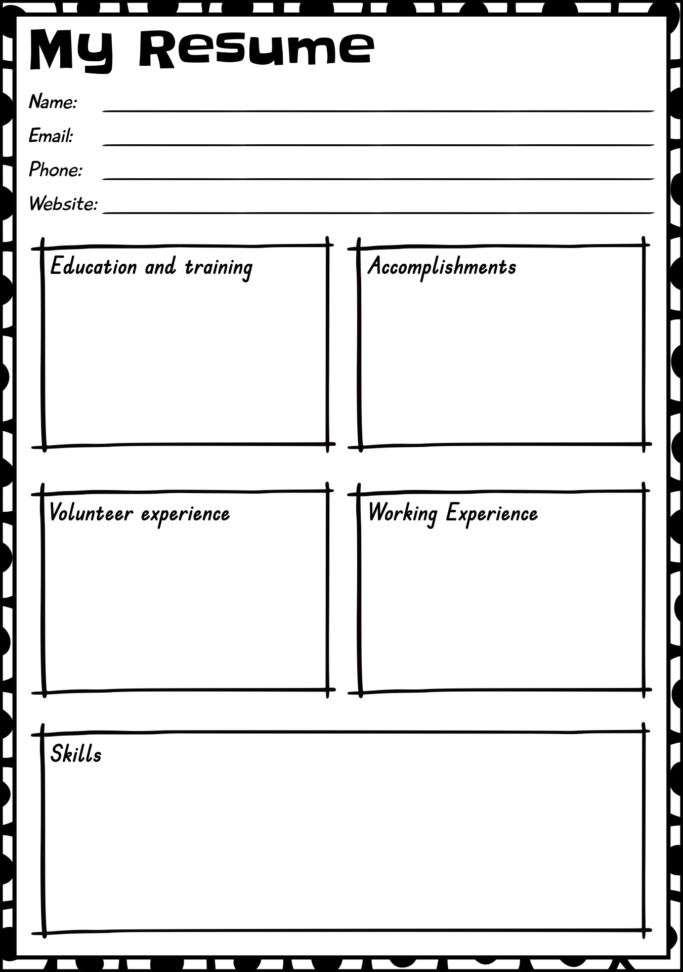 Blank Resume Worksheet For High School Students