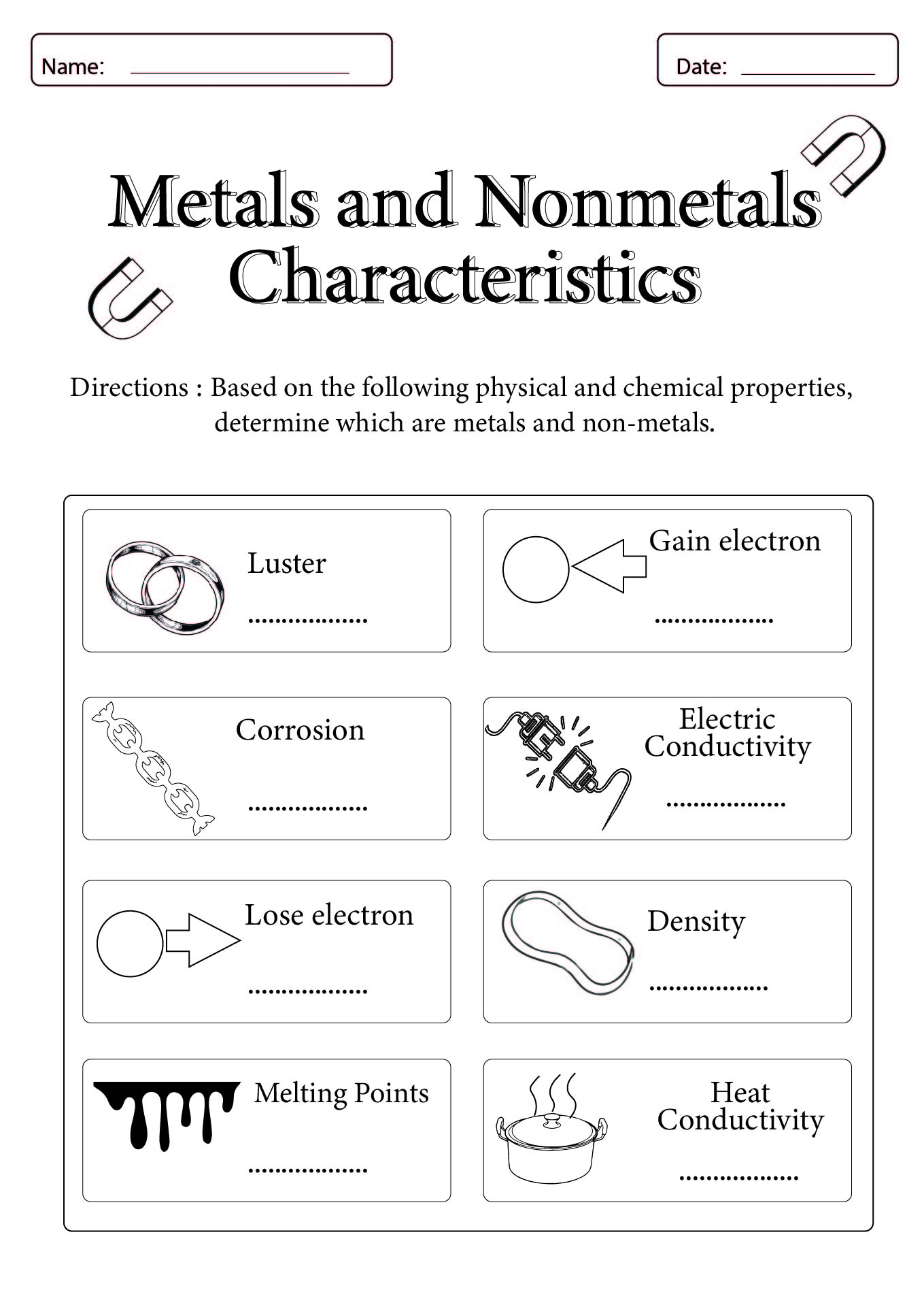 Characteristics of Metals and Nonmetals Worksheet