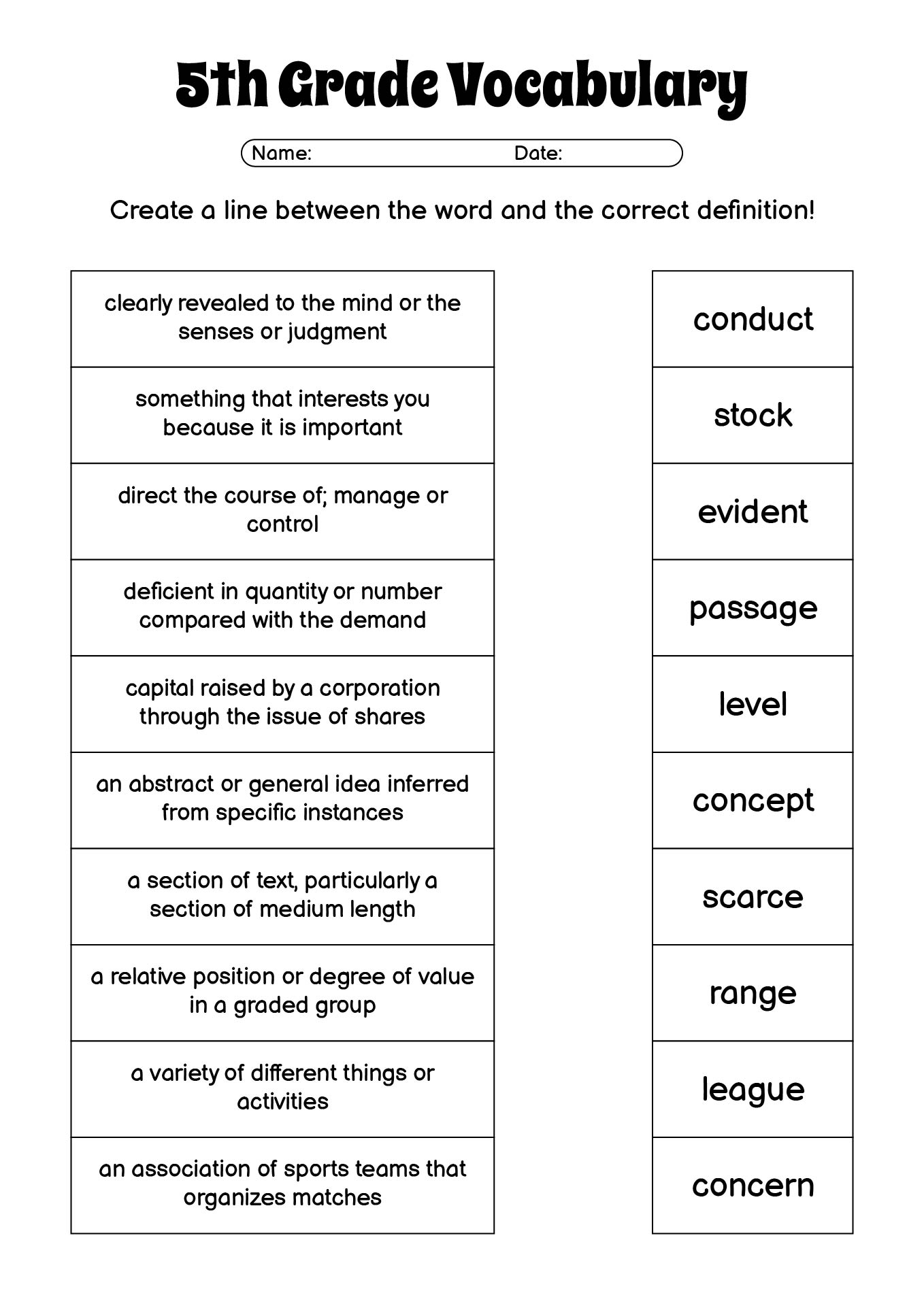 Comprehensive Vocabulary Worksheets for Fifth Graders