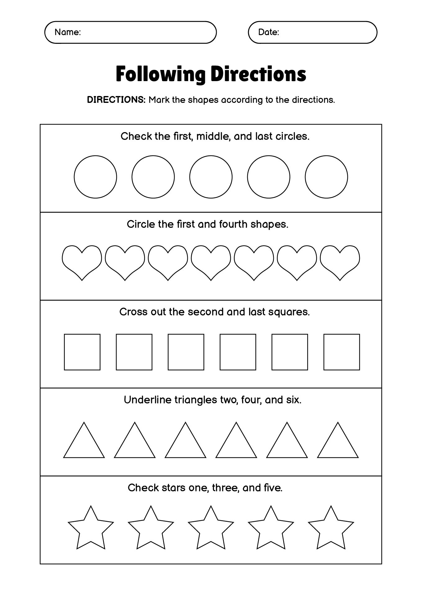 Critical Thinking Following Directions Worksheet