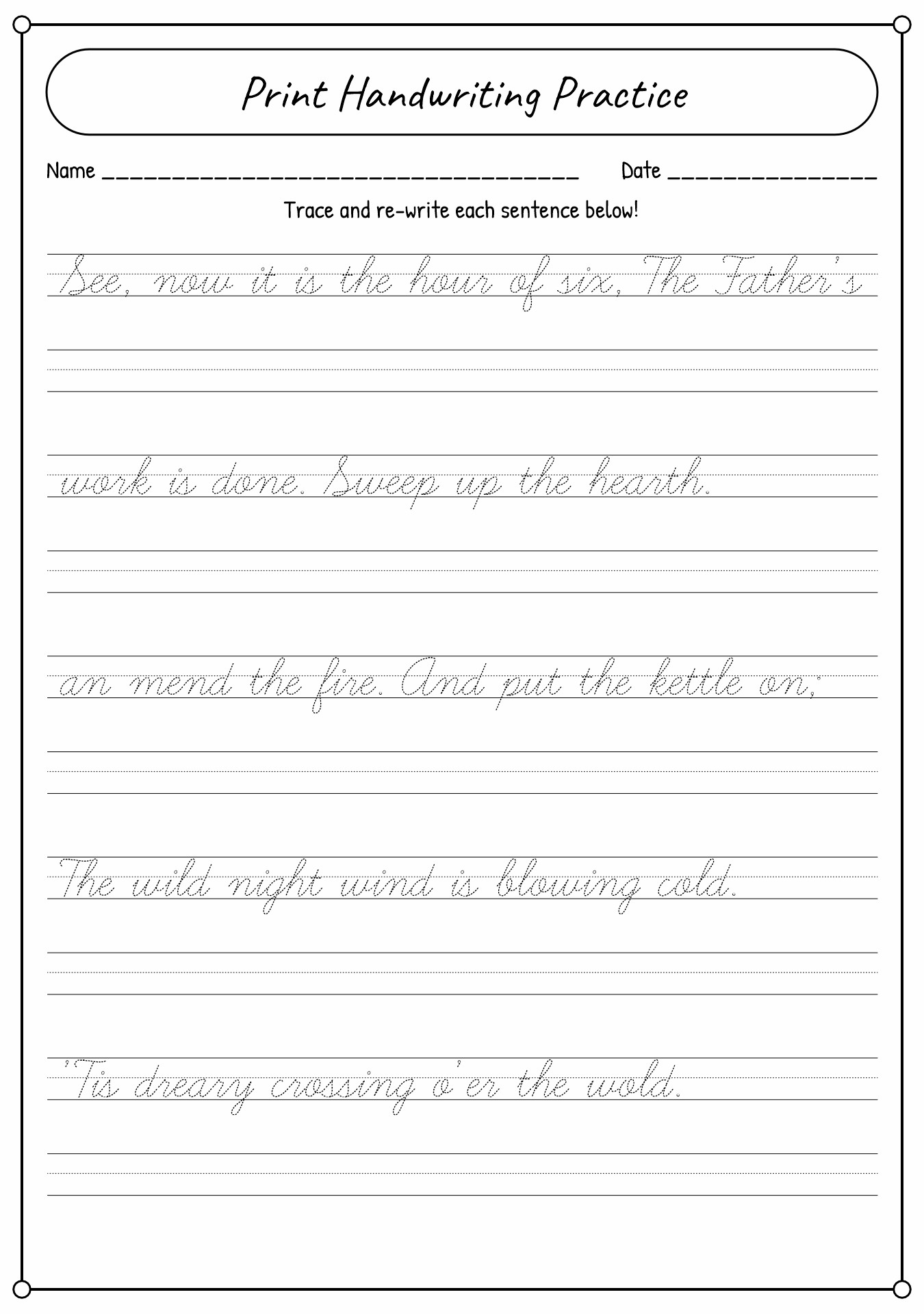 Cursive Writing Practice Sheets for Adults