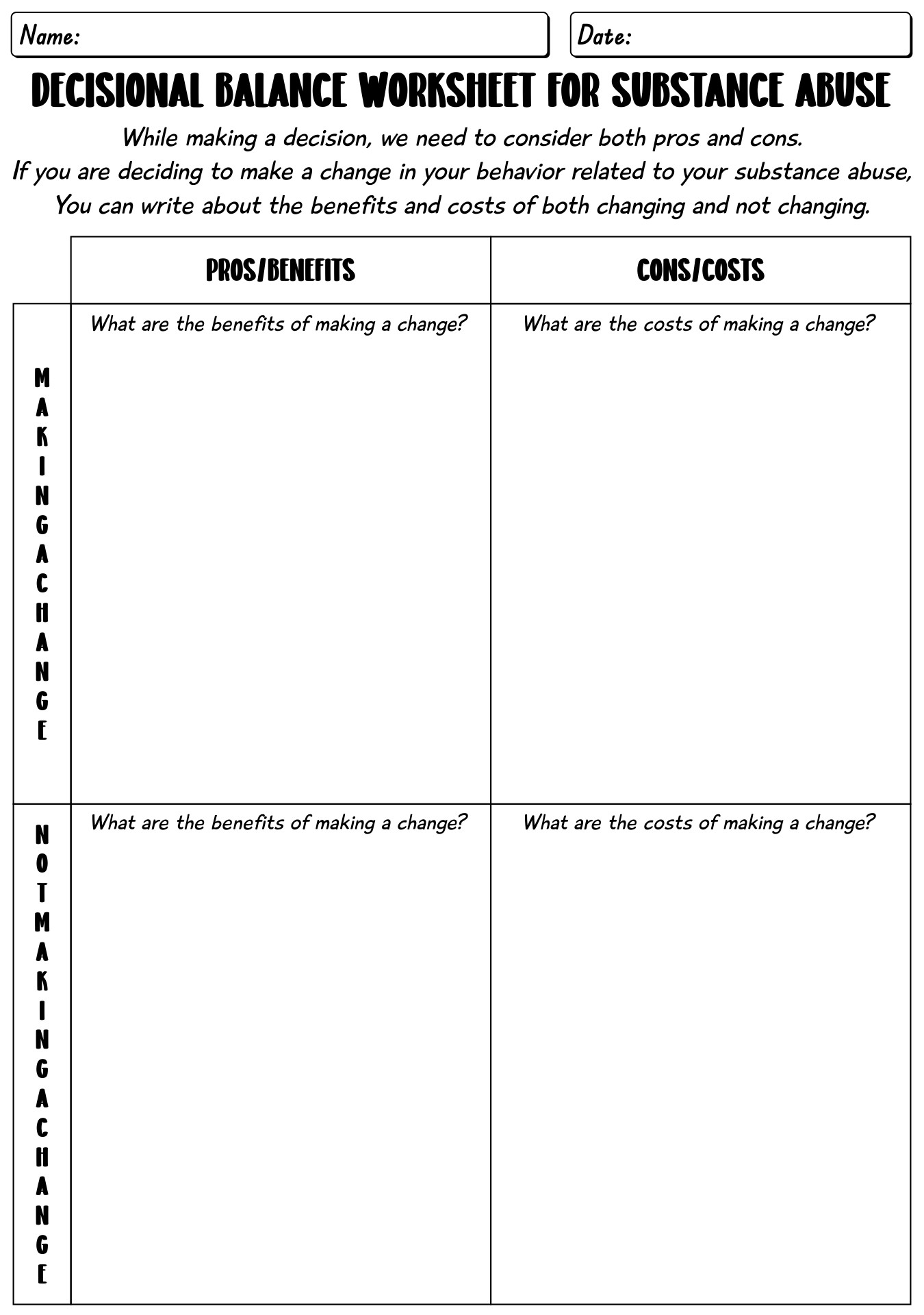 Decisional Balance Worksheet