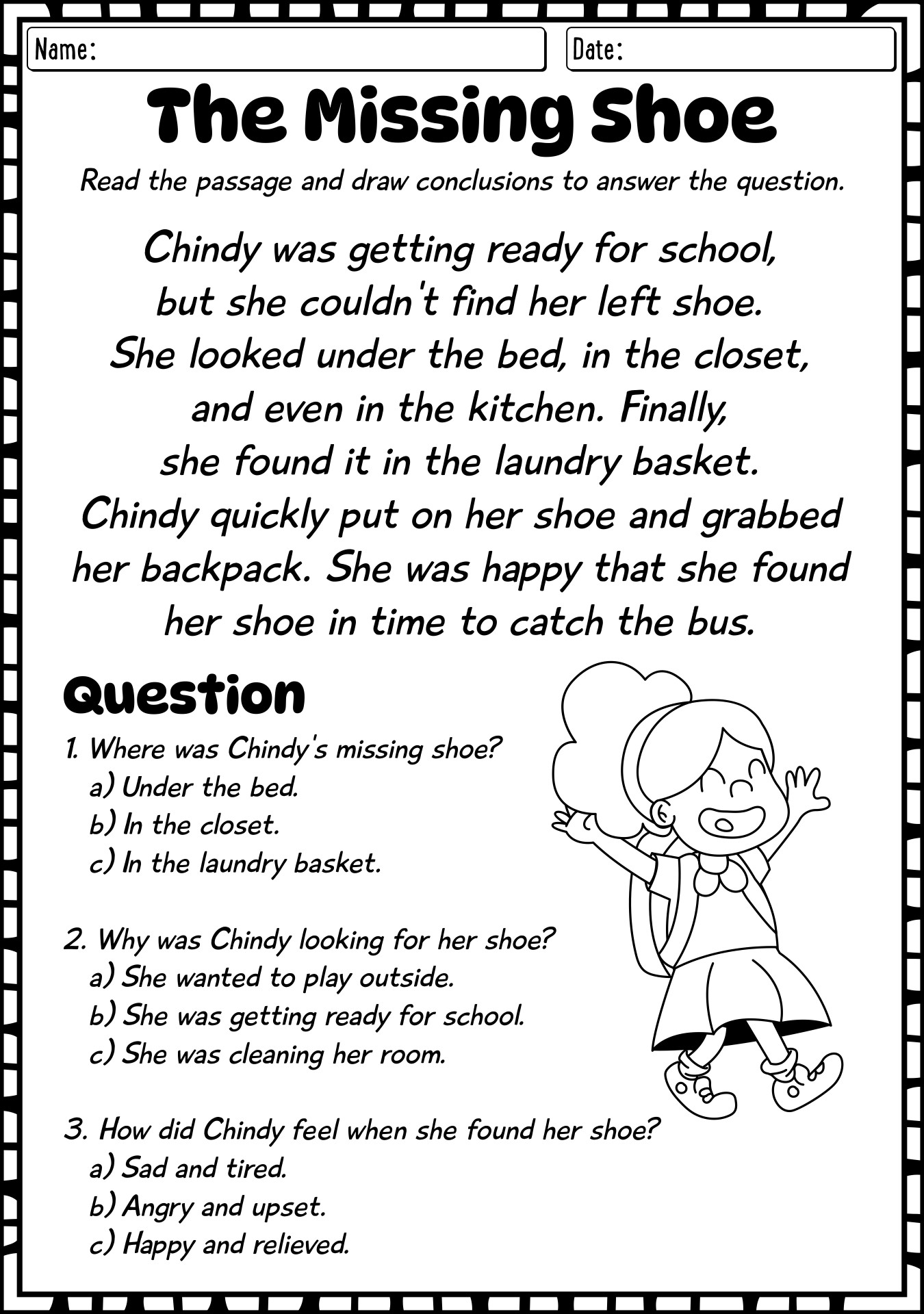 Drawing Conclusions Worksheets for First Grade Readers