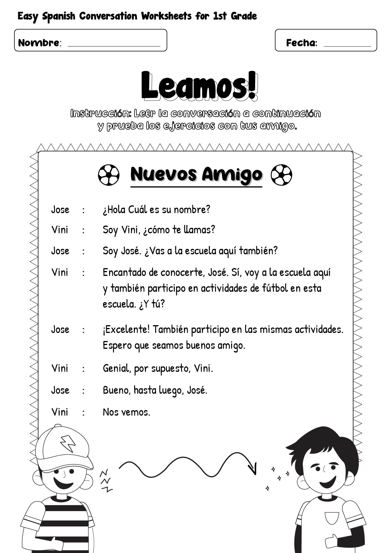 Easy Spanish Conversation Worksheets for 1st Grade