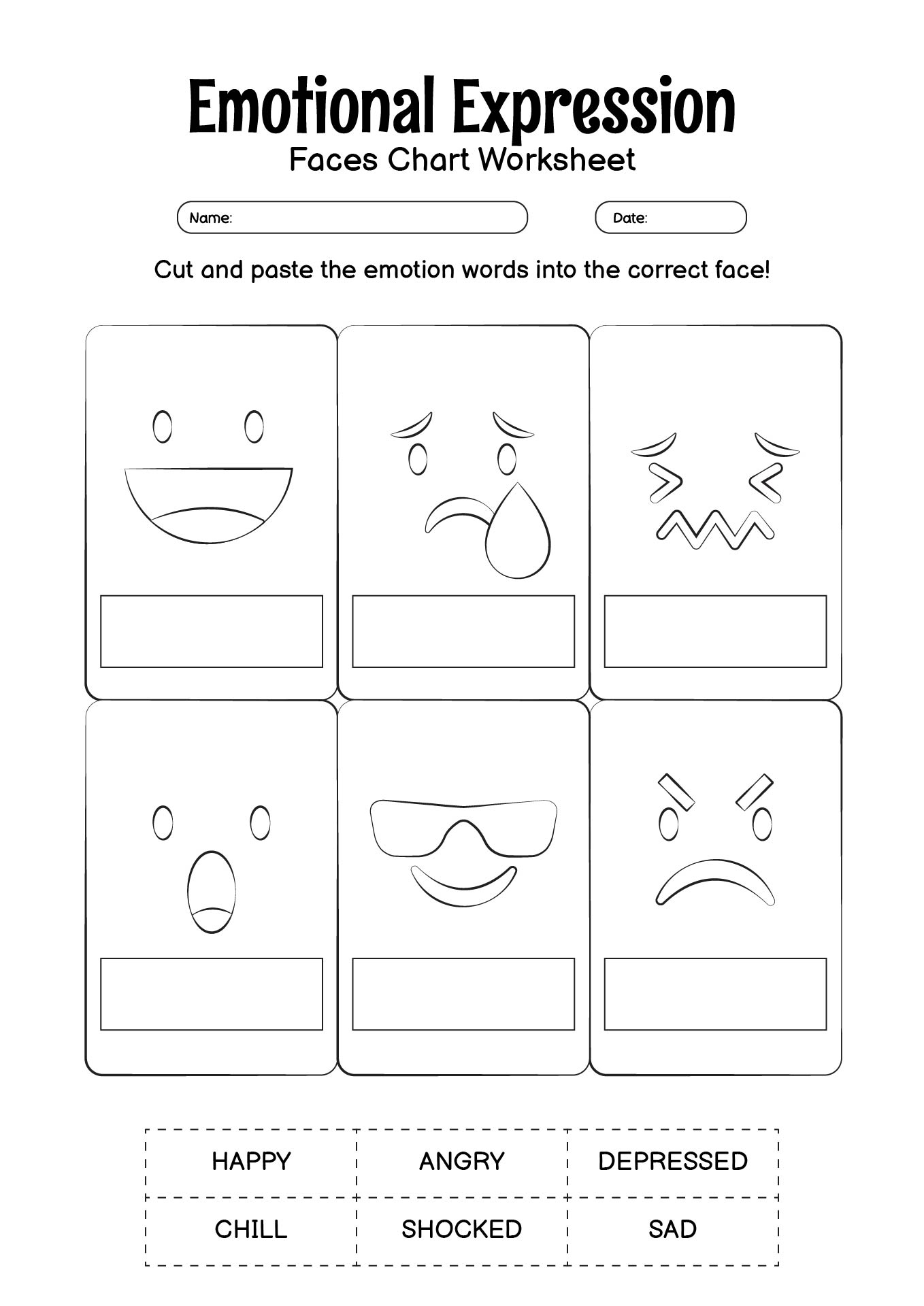 Emotional Expression Faces Chart Printable