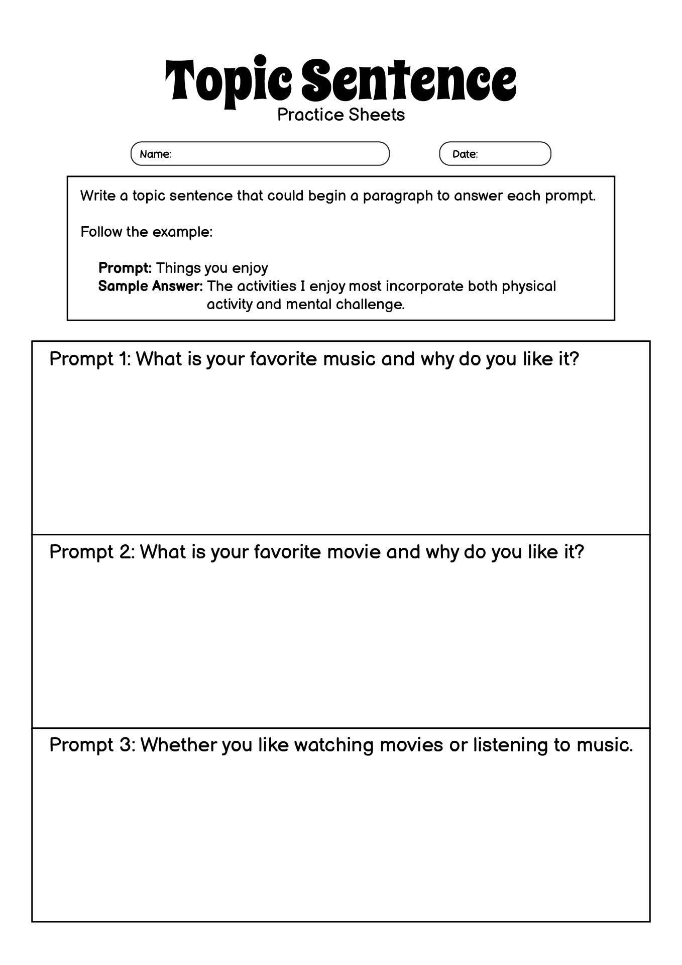 ESL Classroom Activities for Writing Paragraph Topic Sentences