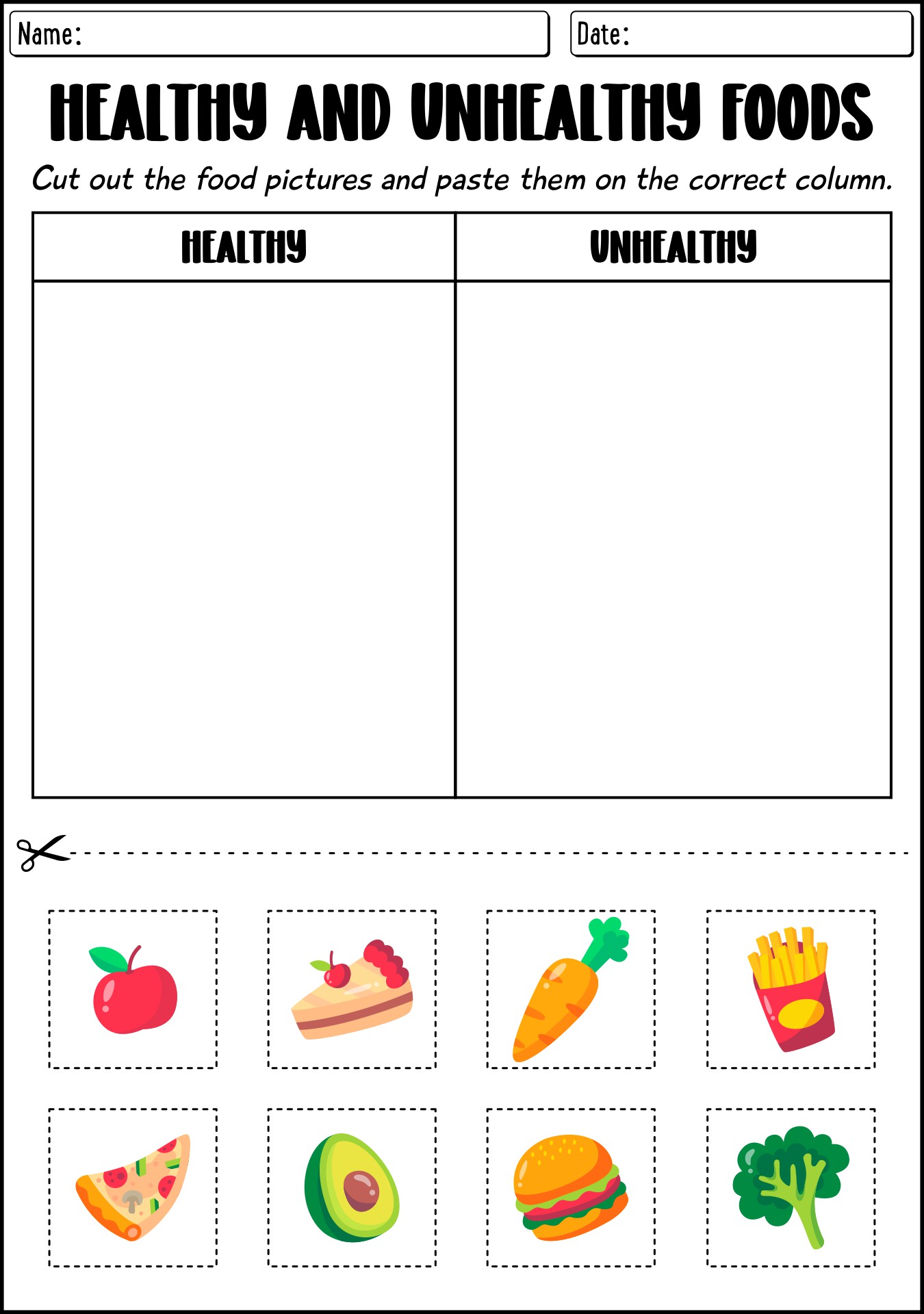 First Grade Healthy Eating Homework Sheets