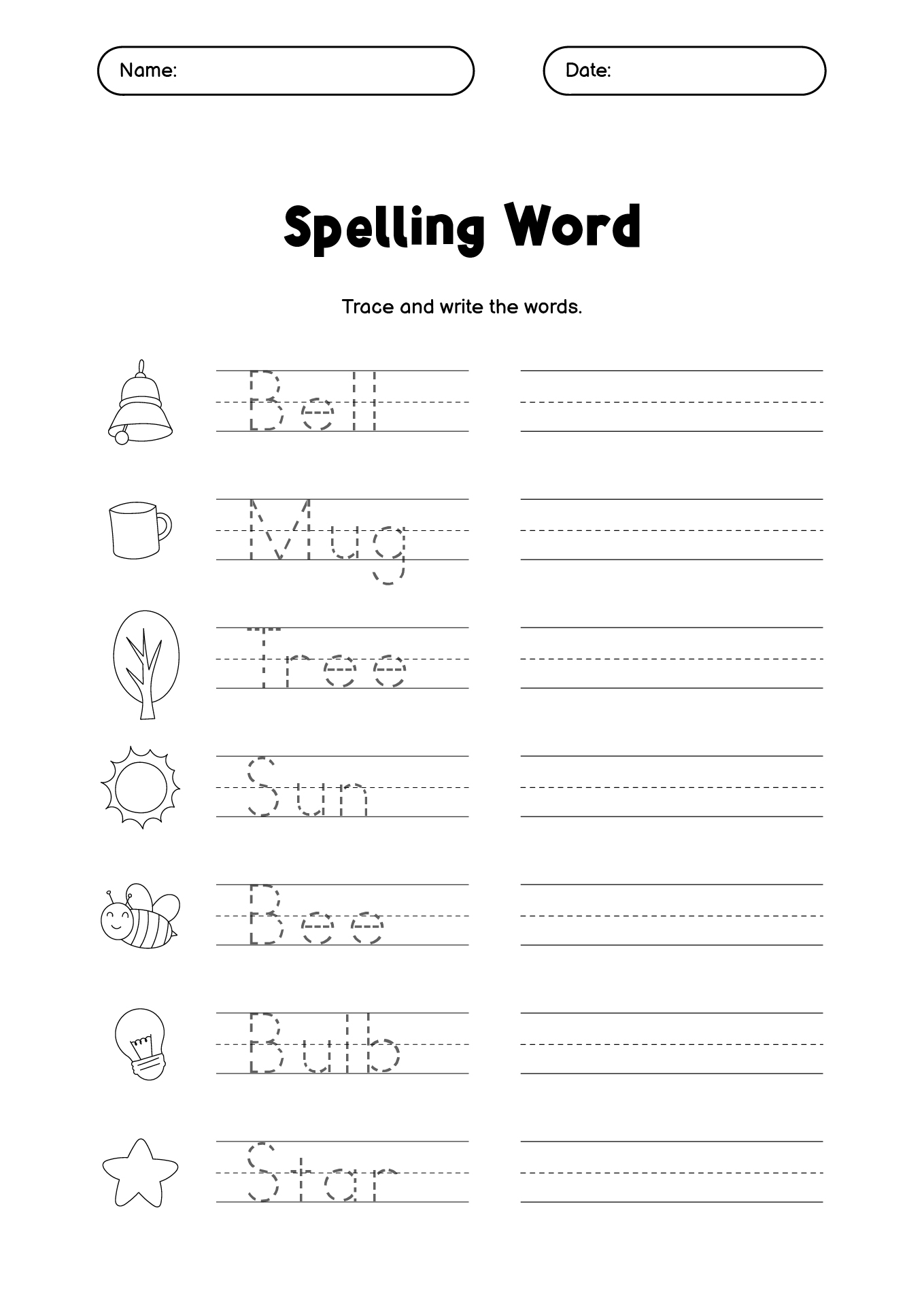 First Grade Spelling Challenge Worksheets