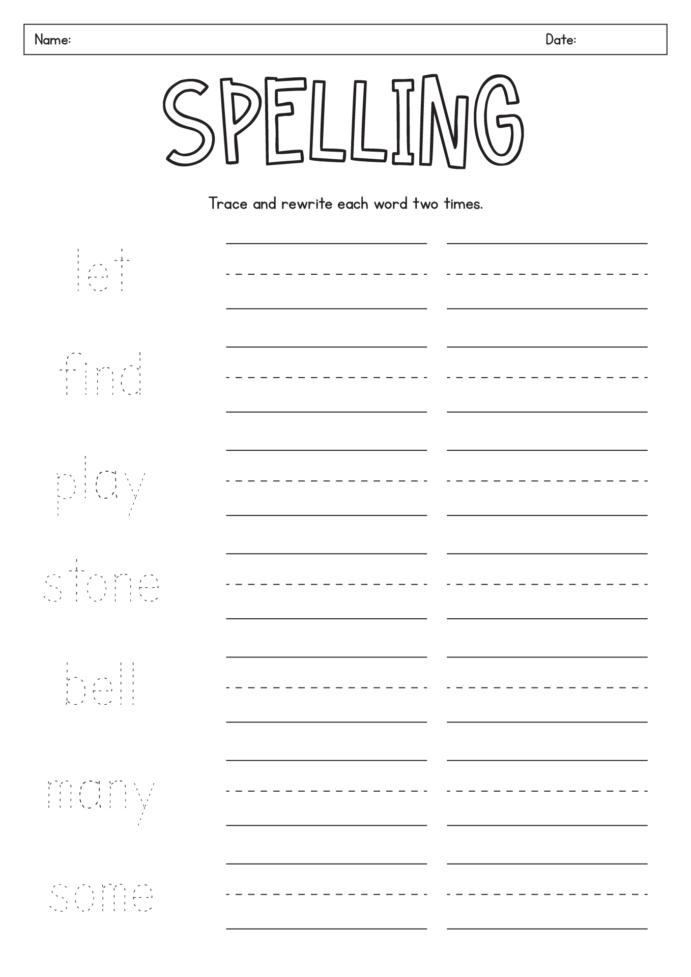 20 First Grade Spelling Test Worksheets - Free PDF at worksheeto.com