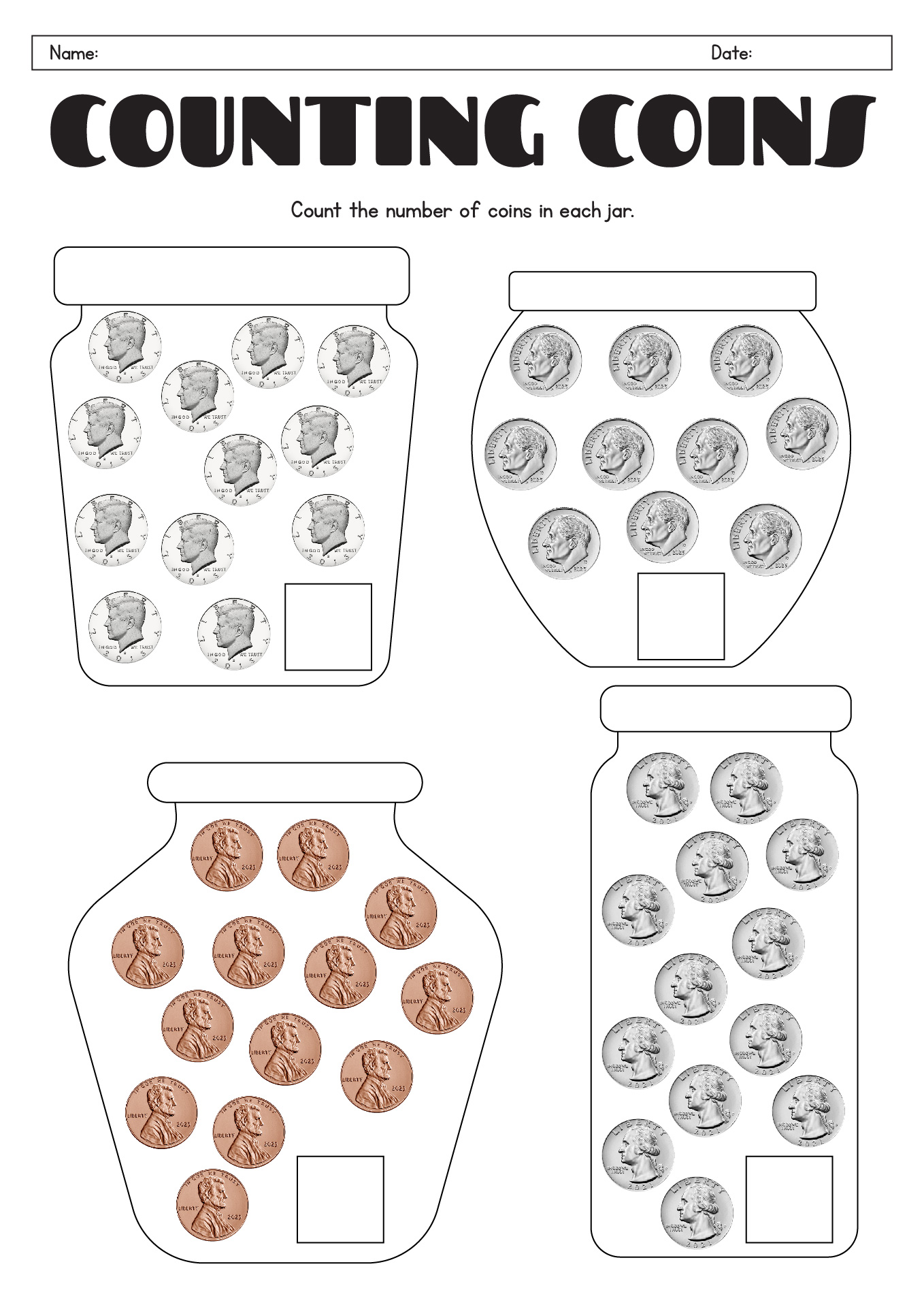 First Grade U.S. Coins Learning Worksheets