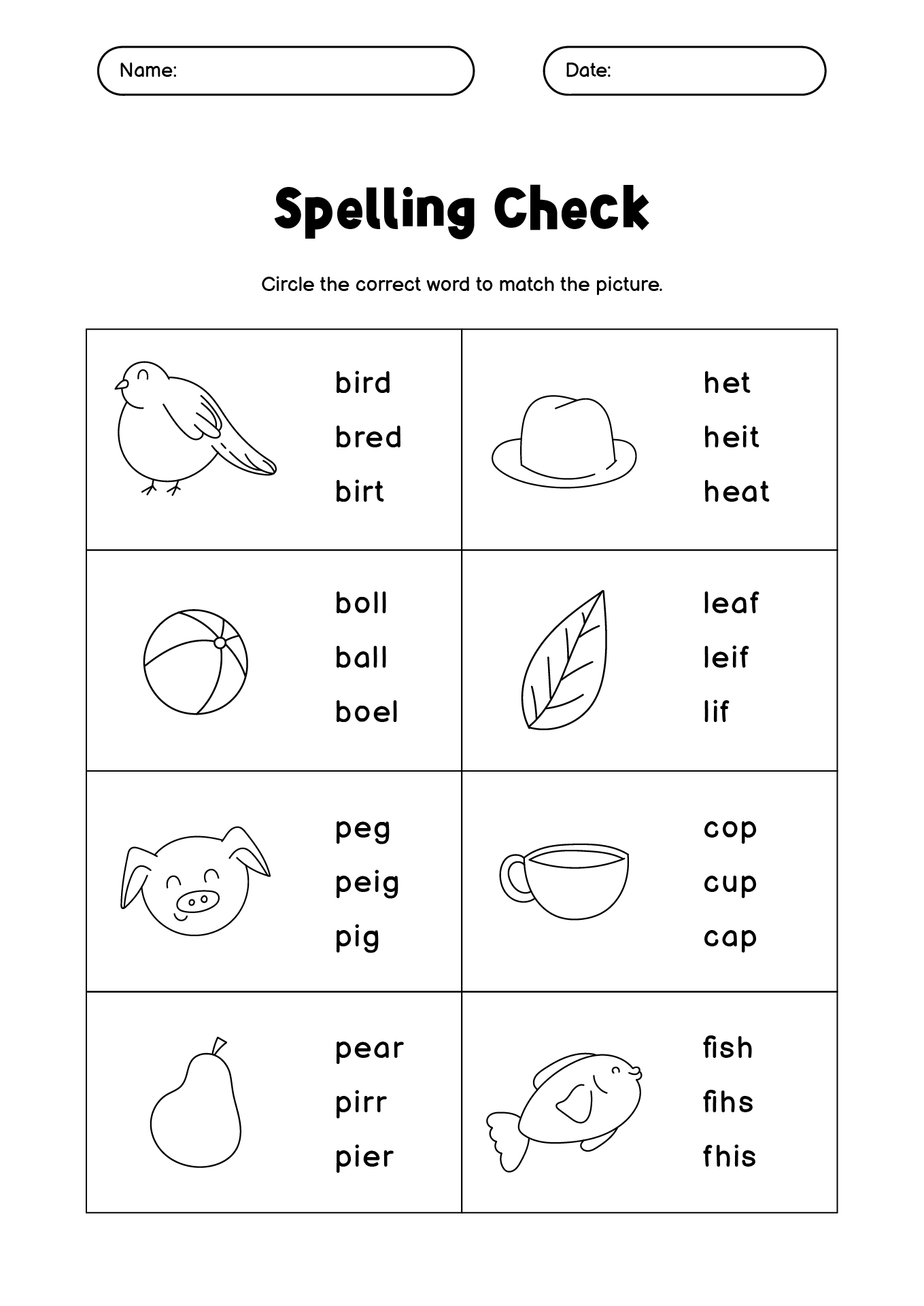 First Grade Vocabulary and Spelling Tests