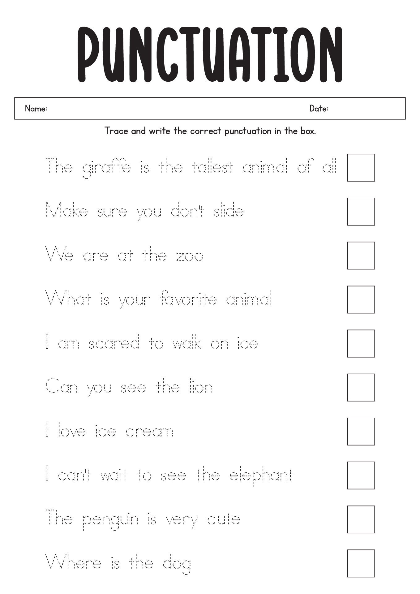 Grade 1 Punctuation Worksheets Activities