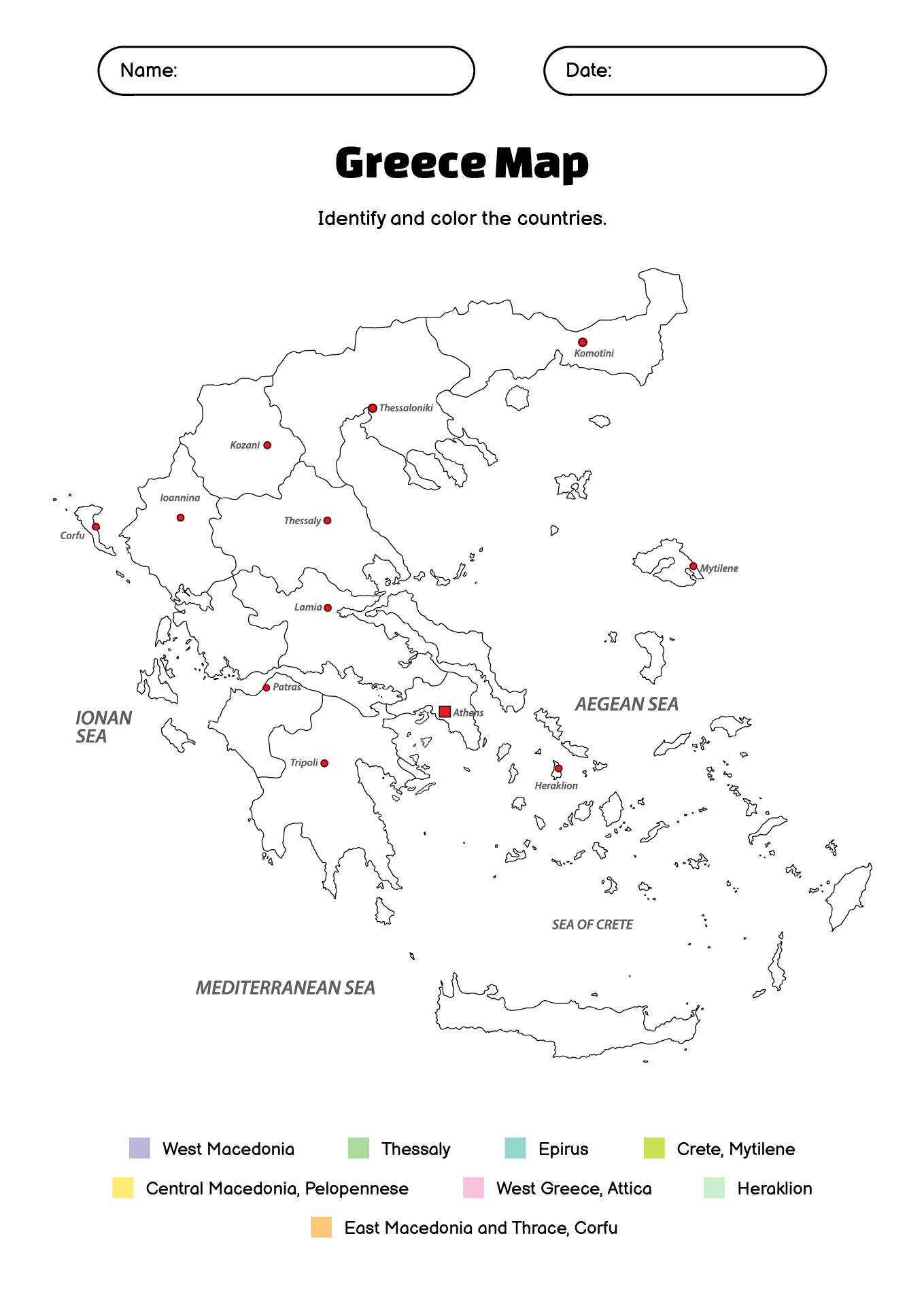 Greek Islands Blank Map Coloring Worksheet