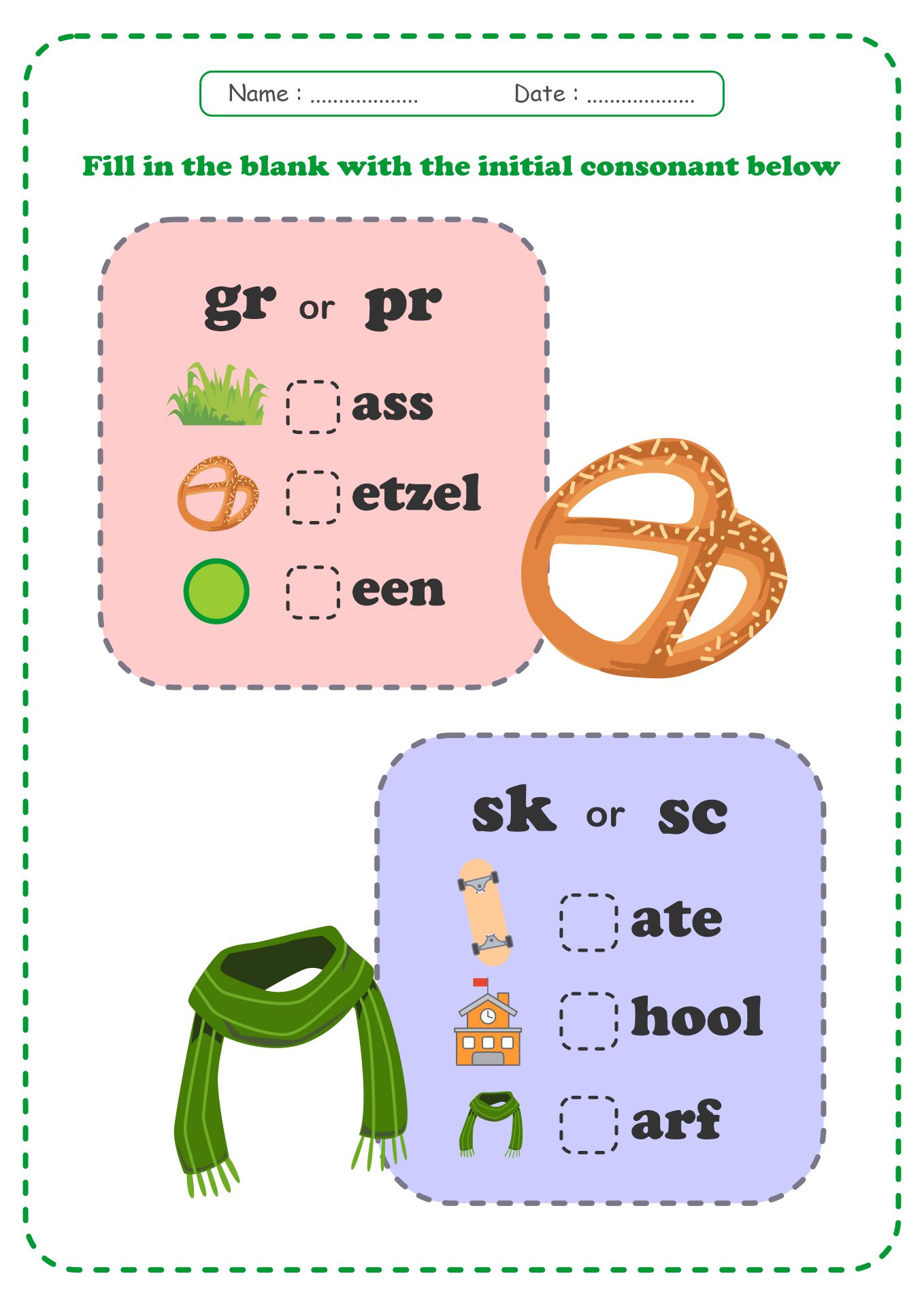 Initial Blends Phonics Worksheets for 1st Grade