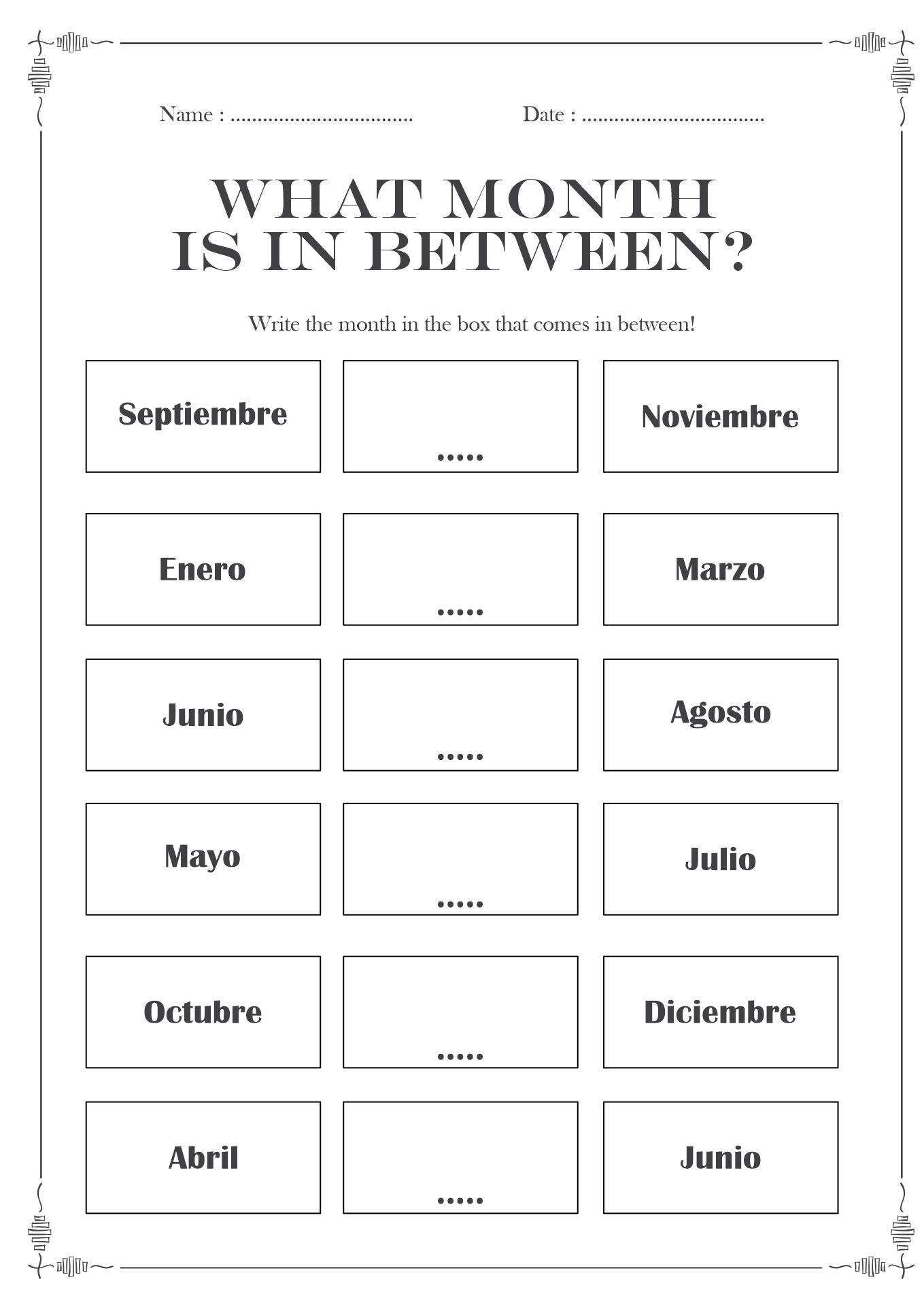 Interactive Spanish Months Worksheets