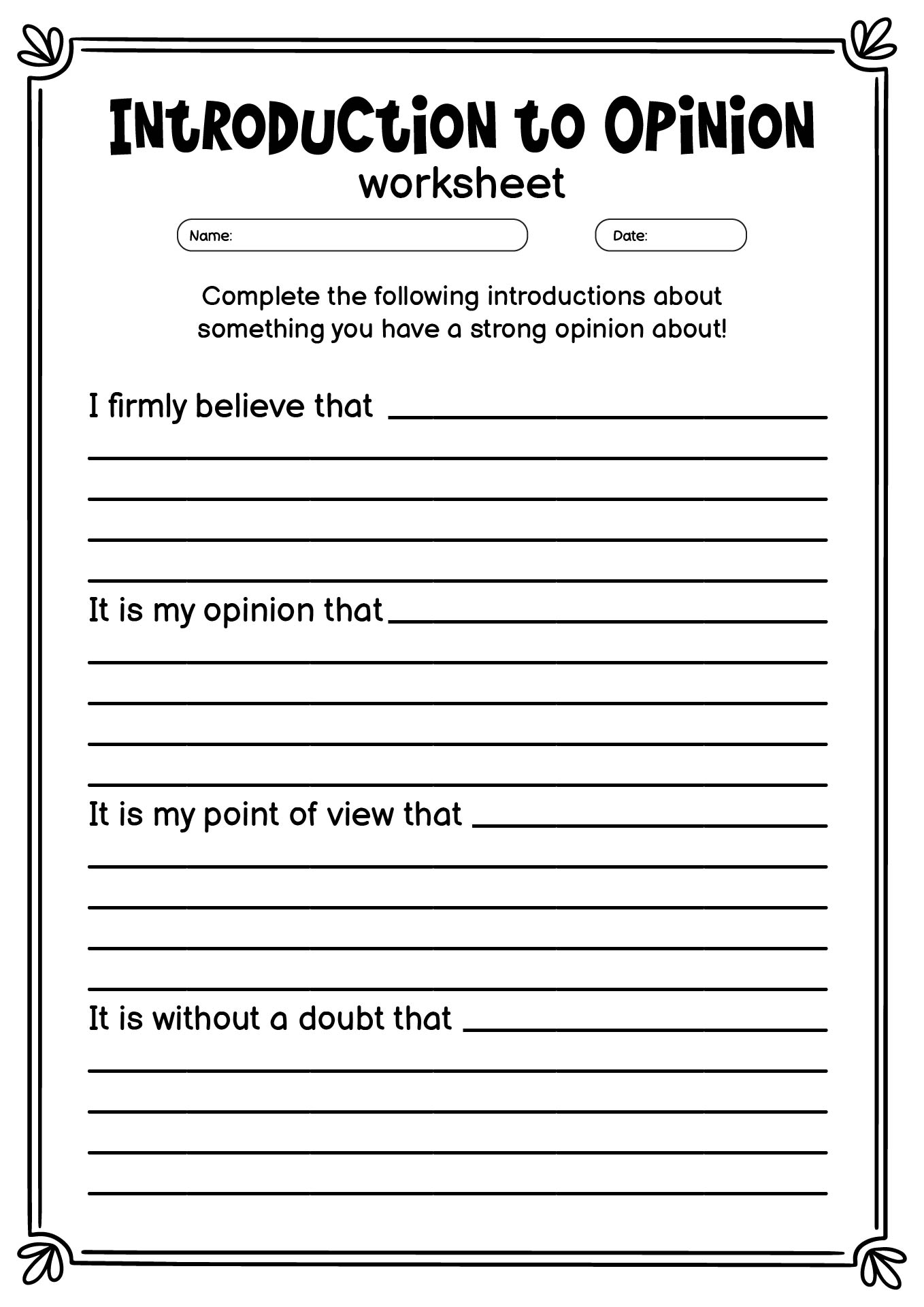 Introduction to Opinion Writing for 1st Grade