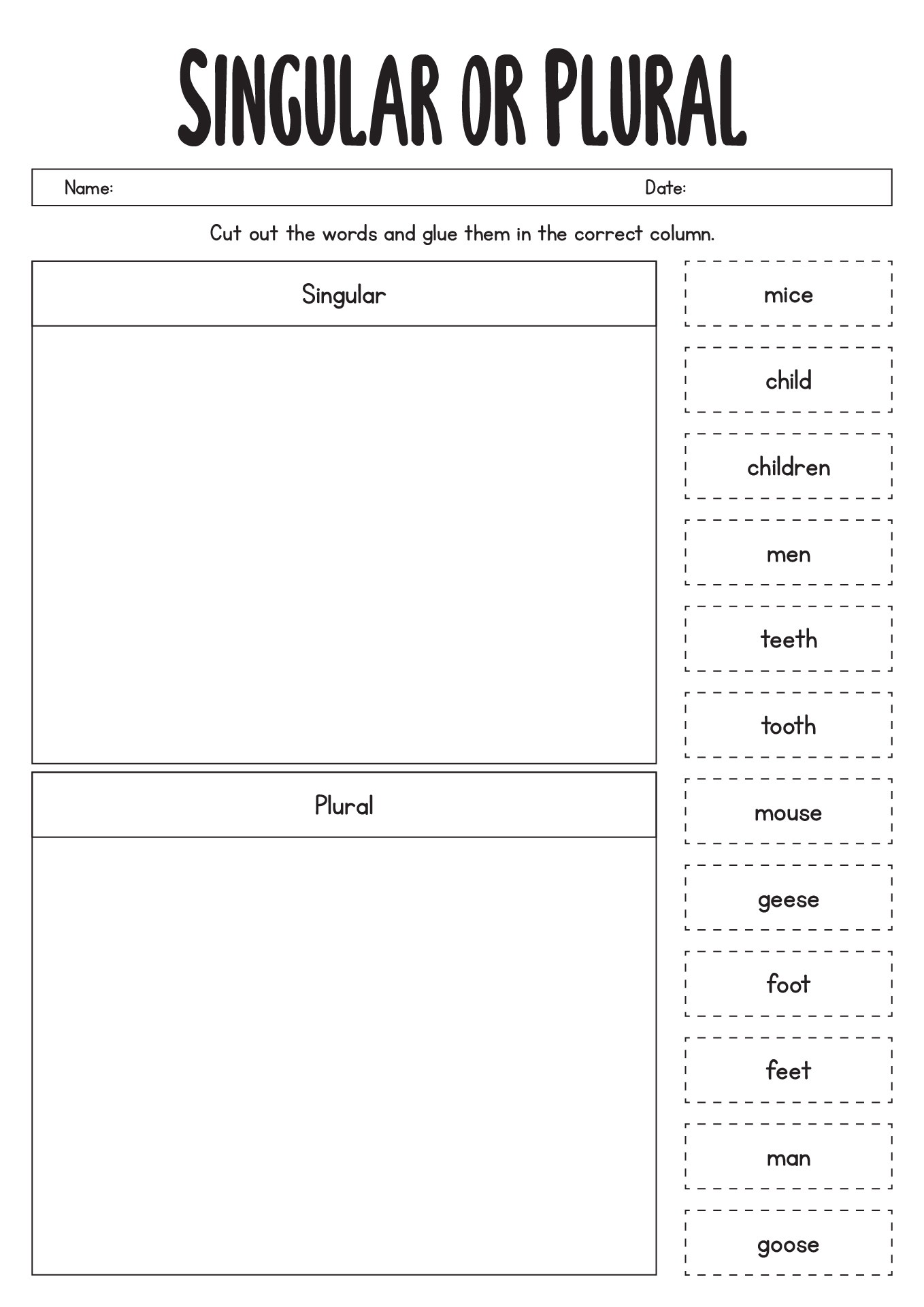 Irregular Plurals Practice 1st Grade