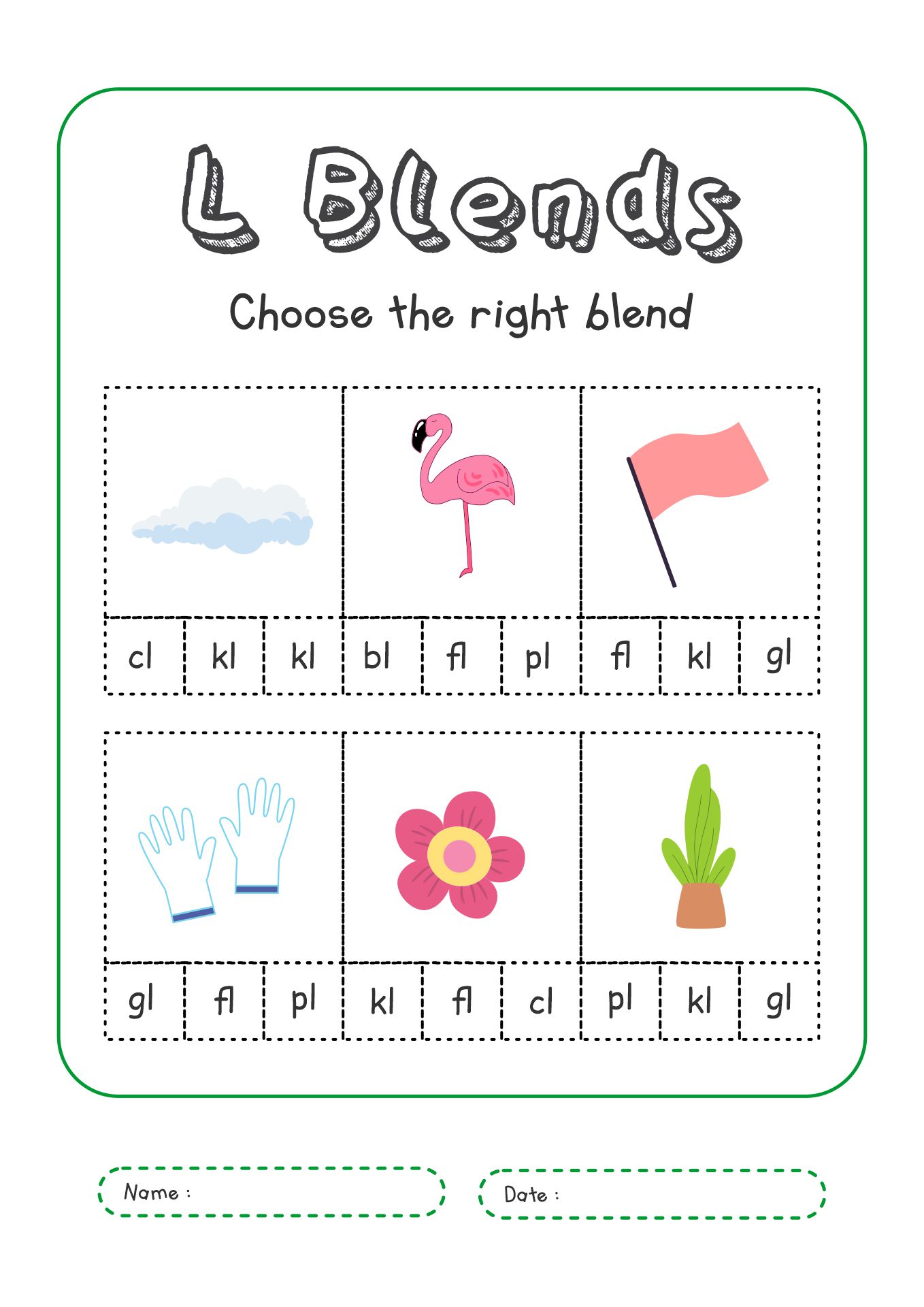 L Blends Worksheets for 1st Grade Students