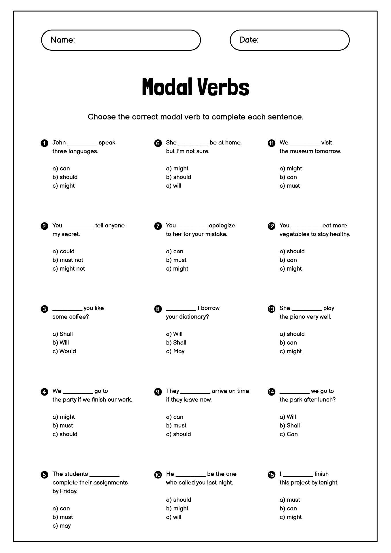 Modal Verbs English ESL Worksheets