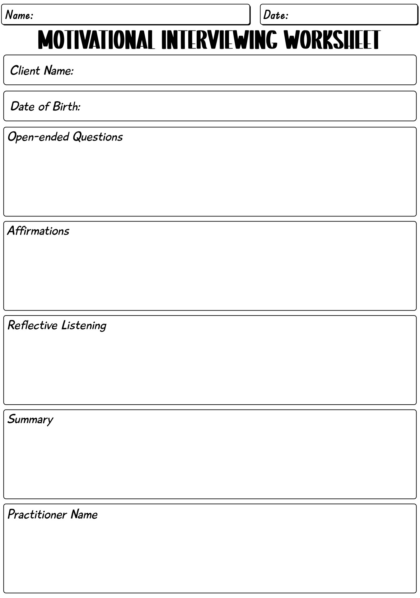 Motivational Interviewing Worksheets