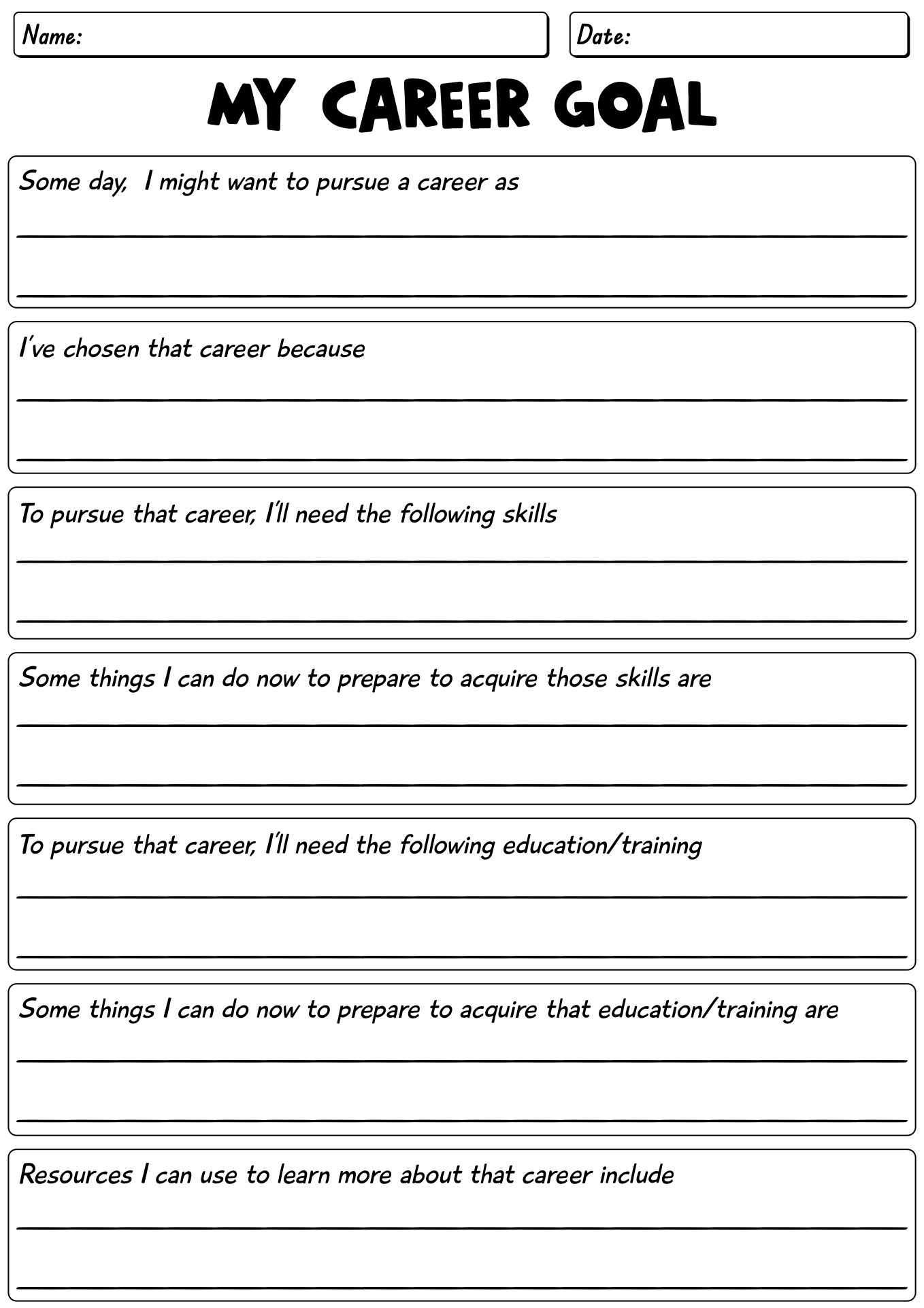 My Career Goals Worksheet