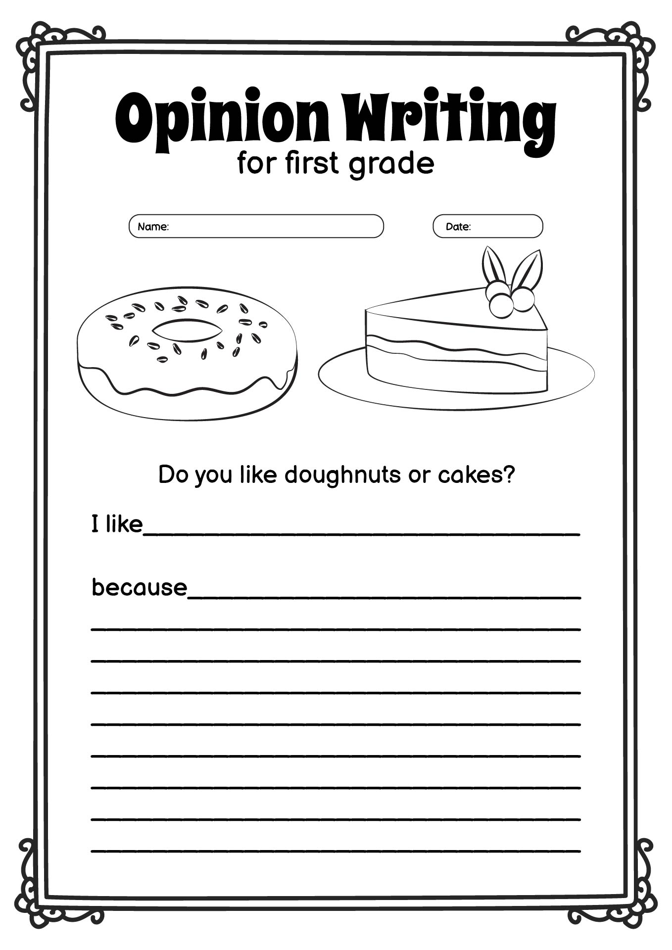 Opinion Writing Practice Sheets for First Grade