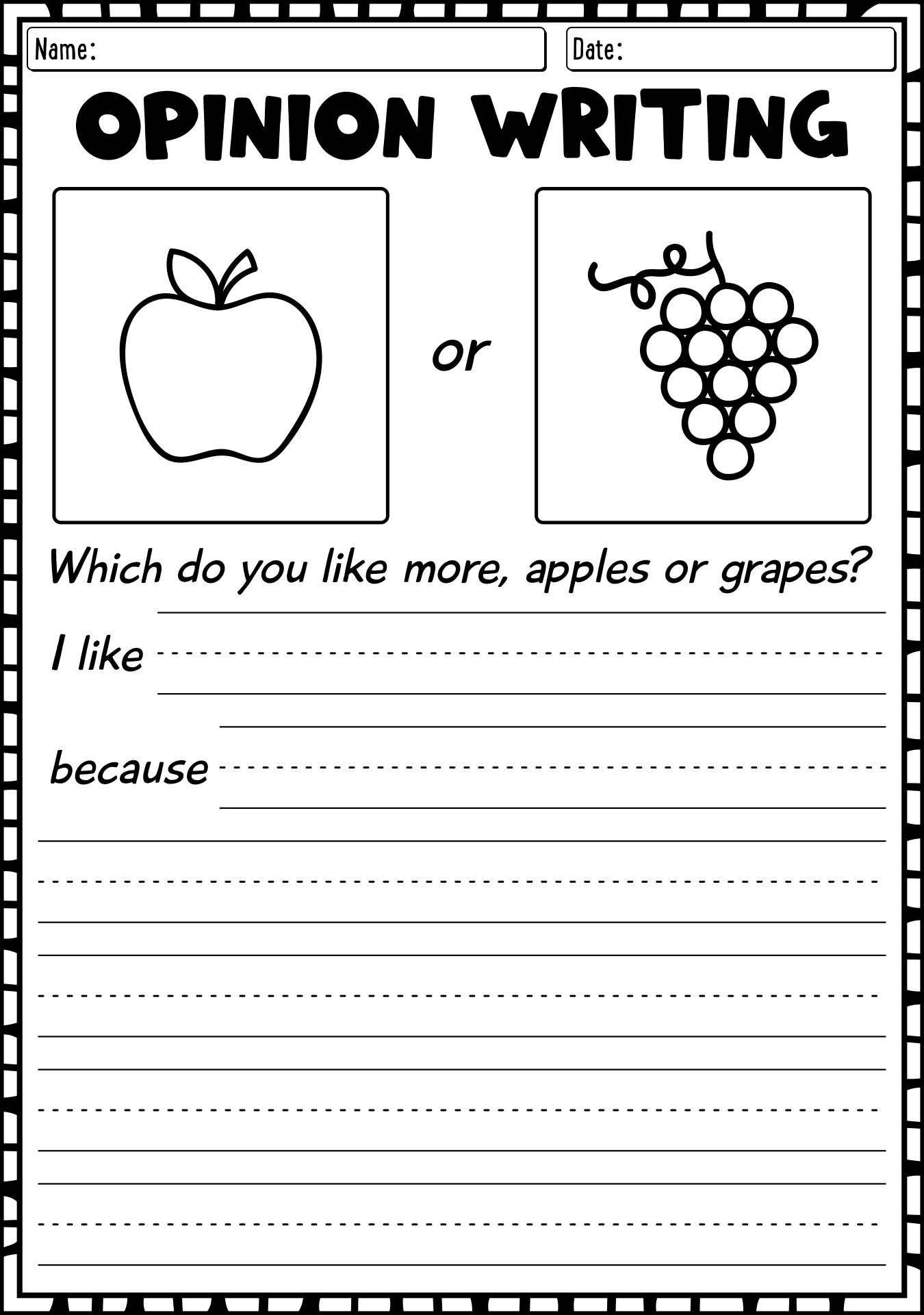 Opinion Writing Prompts for First Grade Students