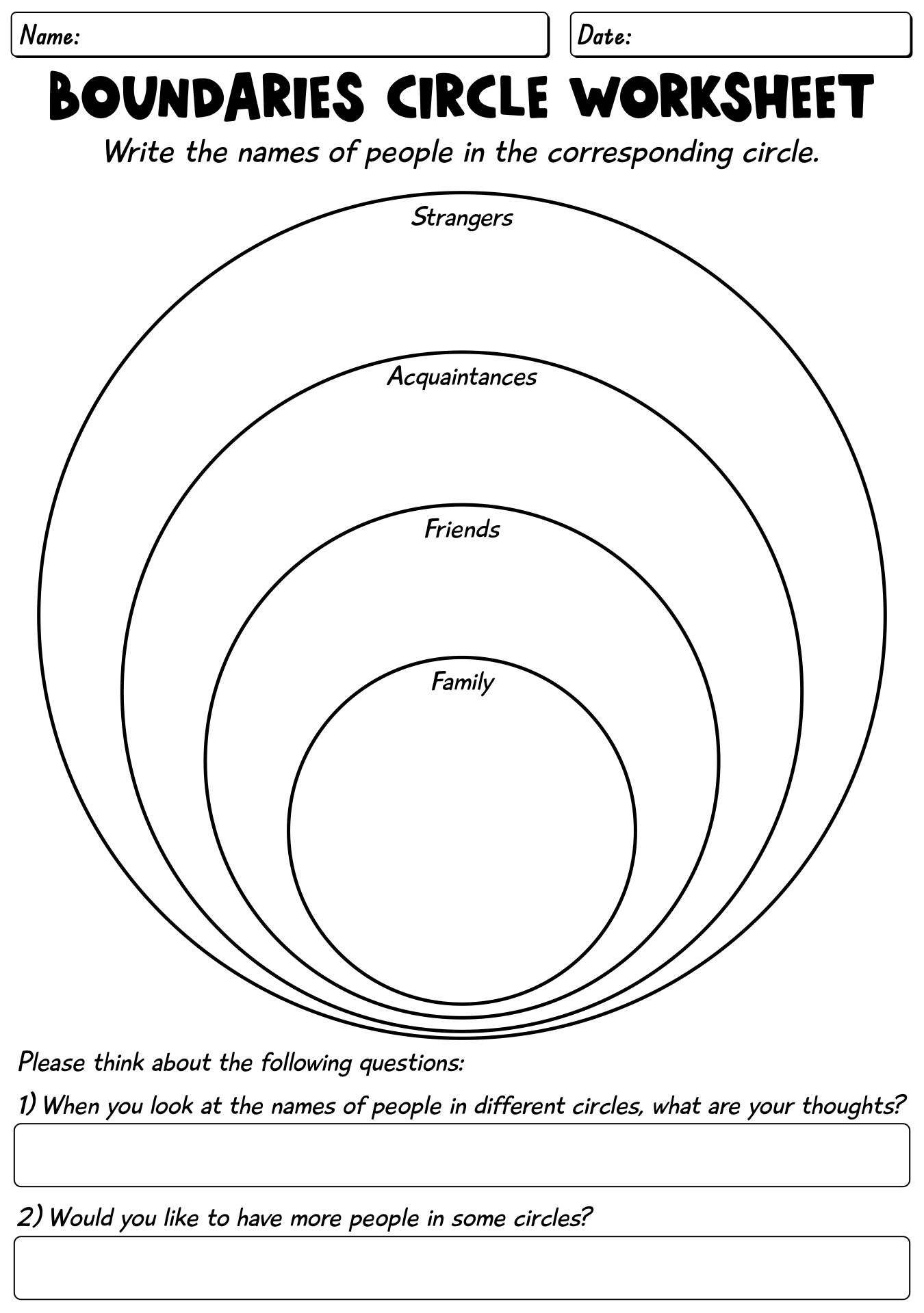 Printable Boundaries Circle Worksheets