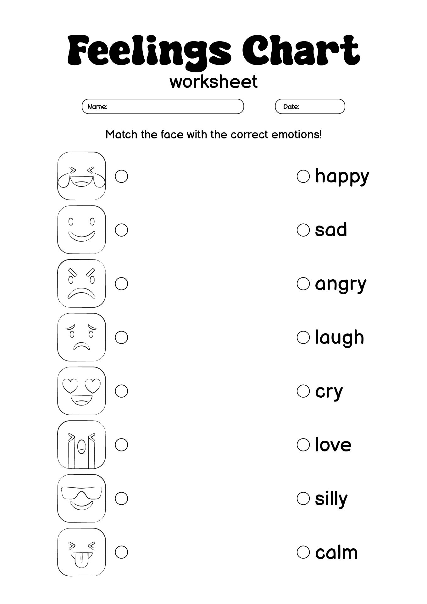 Printable Feelings Chart for Preschoolers Worksheet