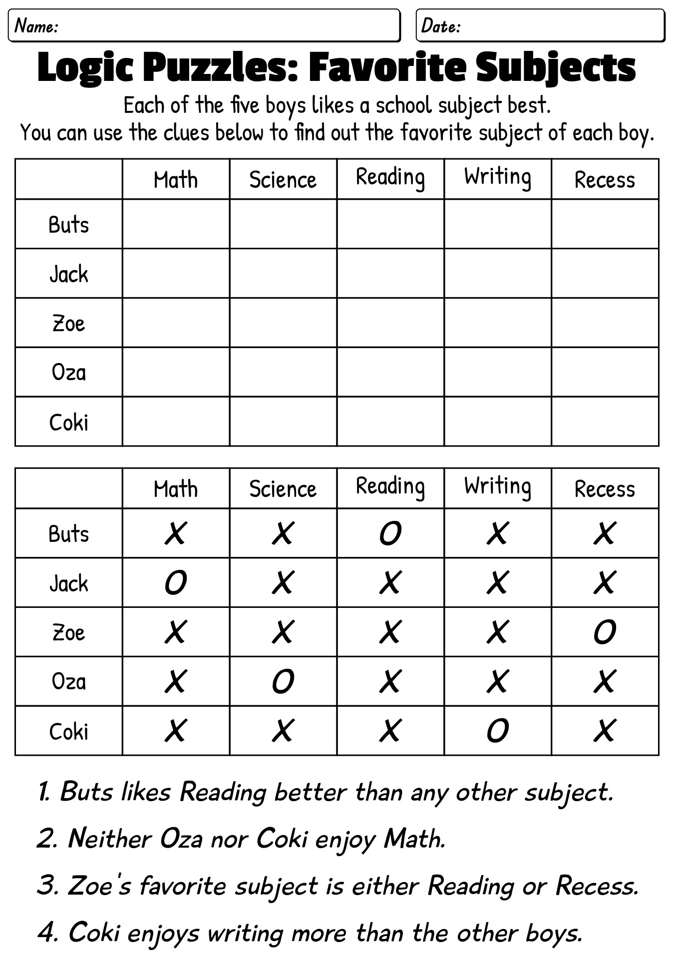 Printable First Grade Logic Puzzles And Solutions