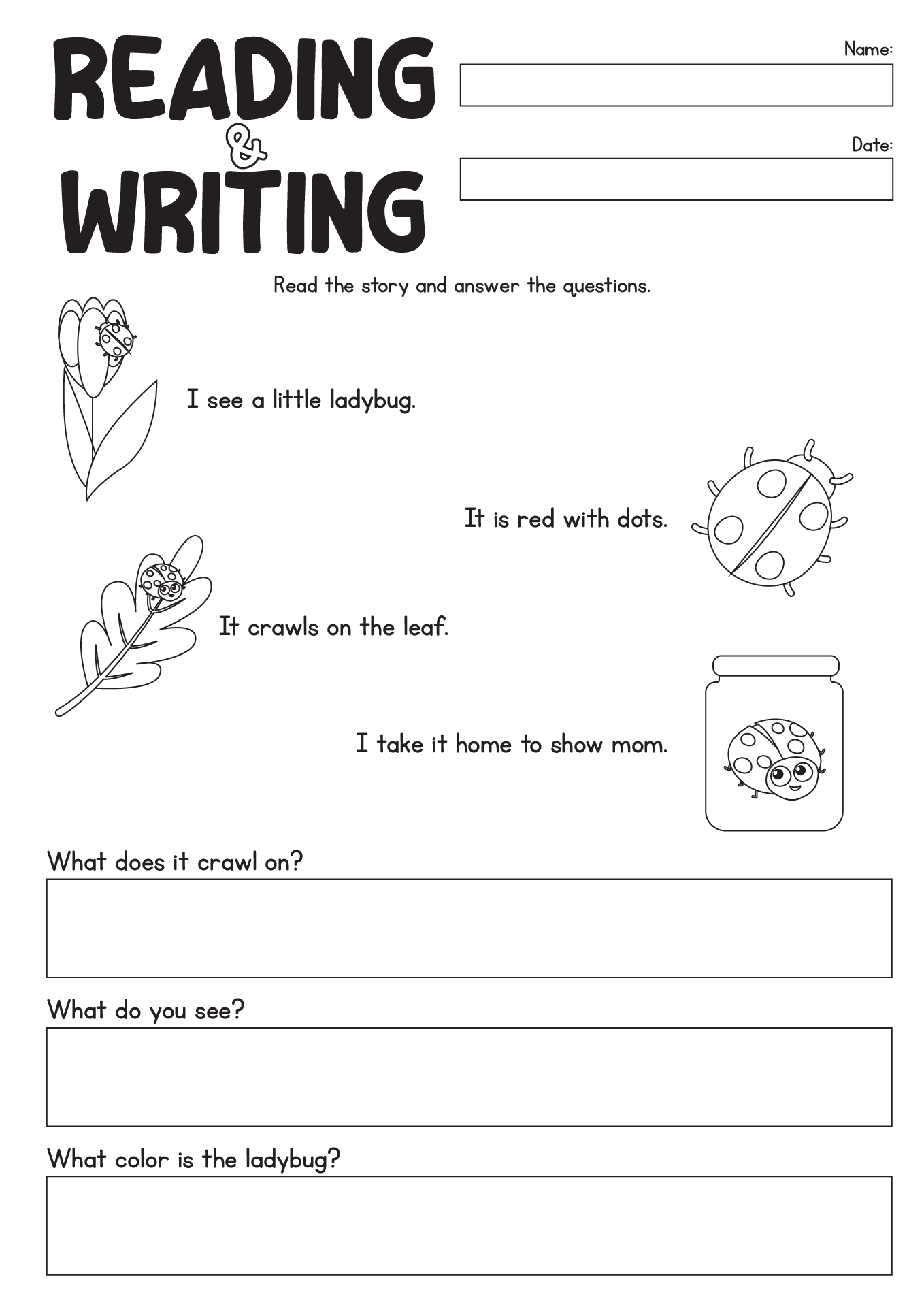 Printable Kindergarten Reading And Writing Worksheets