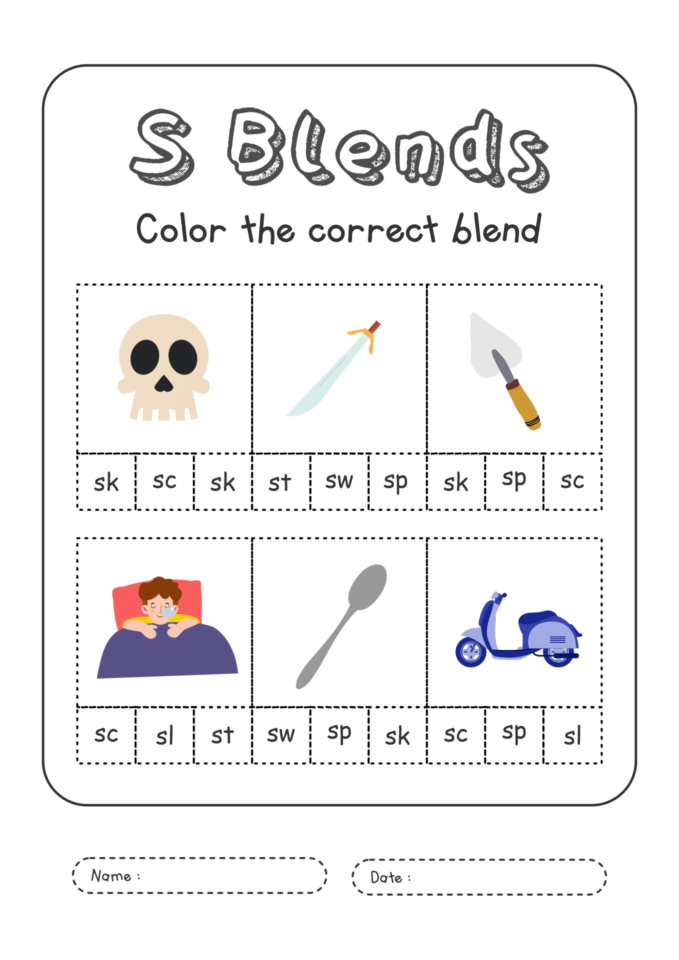 S Blends Worksheets First Grade