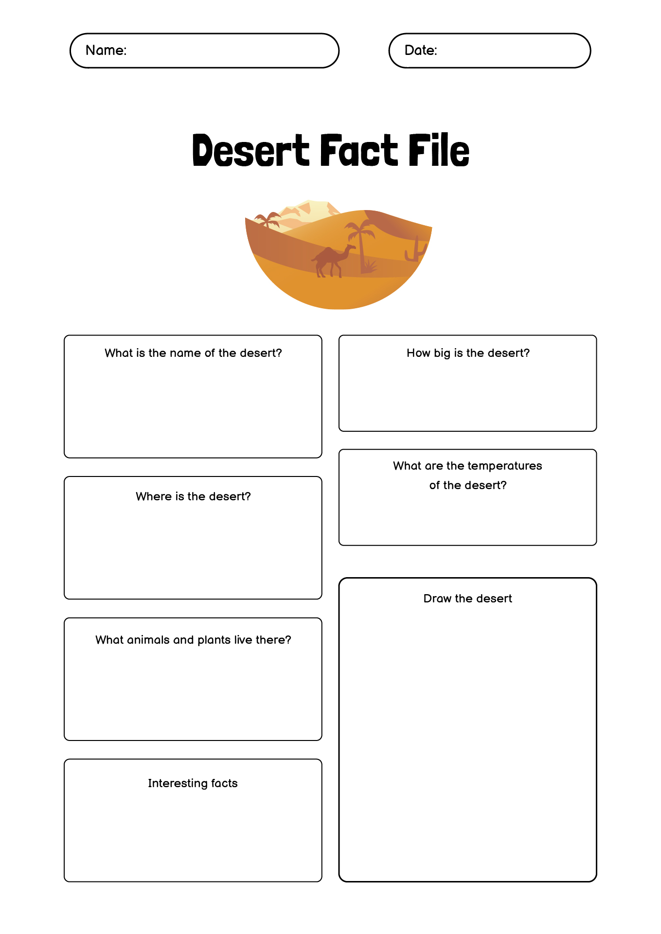 Sahara Desert Facts Worksheet for First Grade