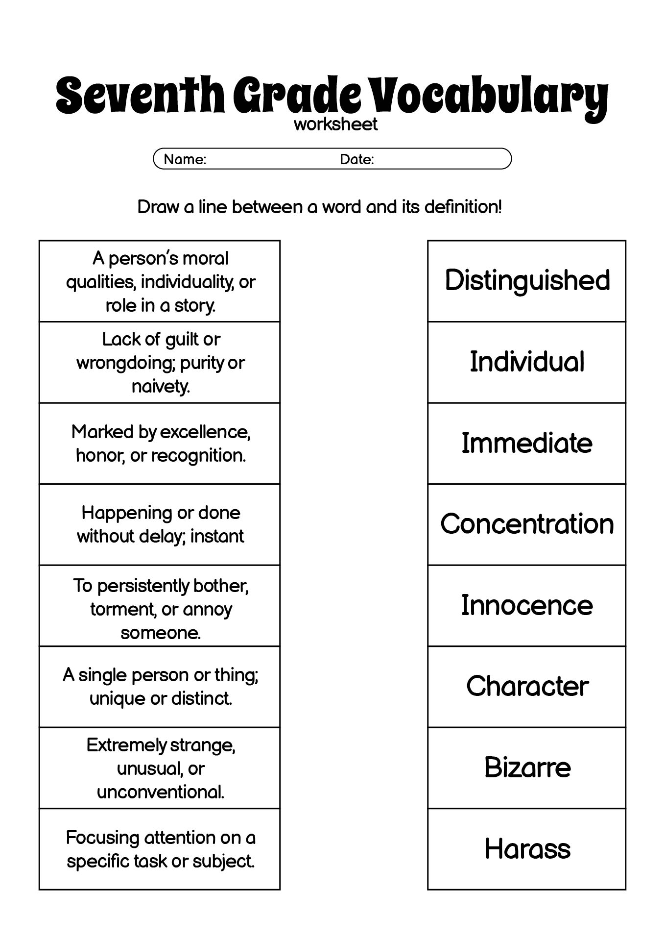 Seventh Grade Vocabulary Spelling Worksheets