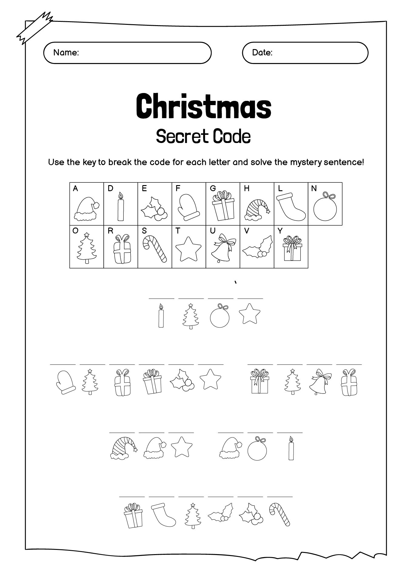 Winter Holiday Code Breaking Worksheets