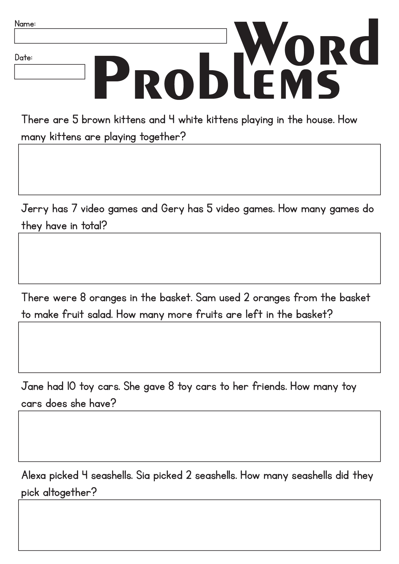 Word Problems for 1st Grade Math Beginners