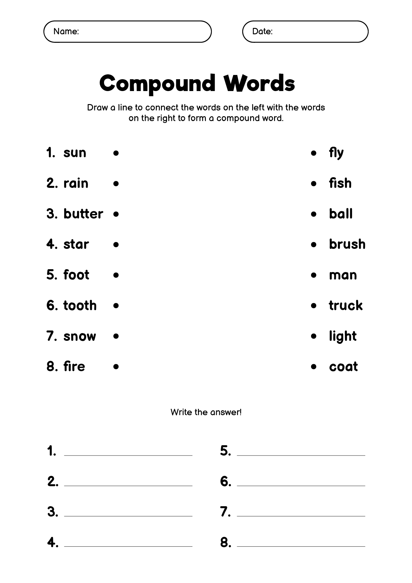 2nd Grade Compound Words Activity Worksheets