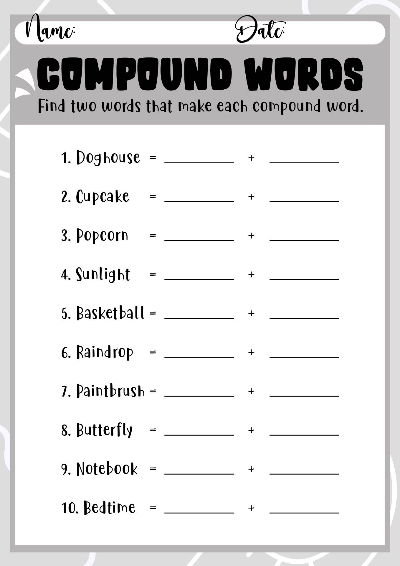 2nd Grade Compound Words Practice Sheets