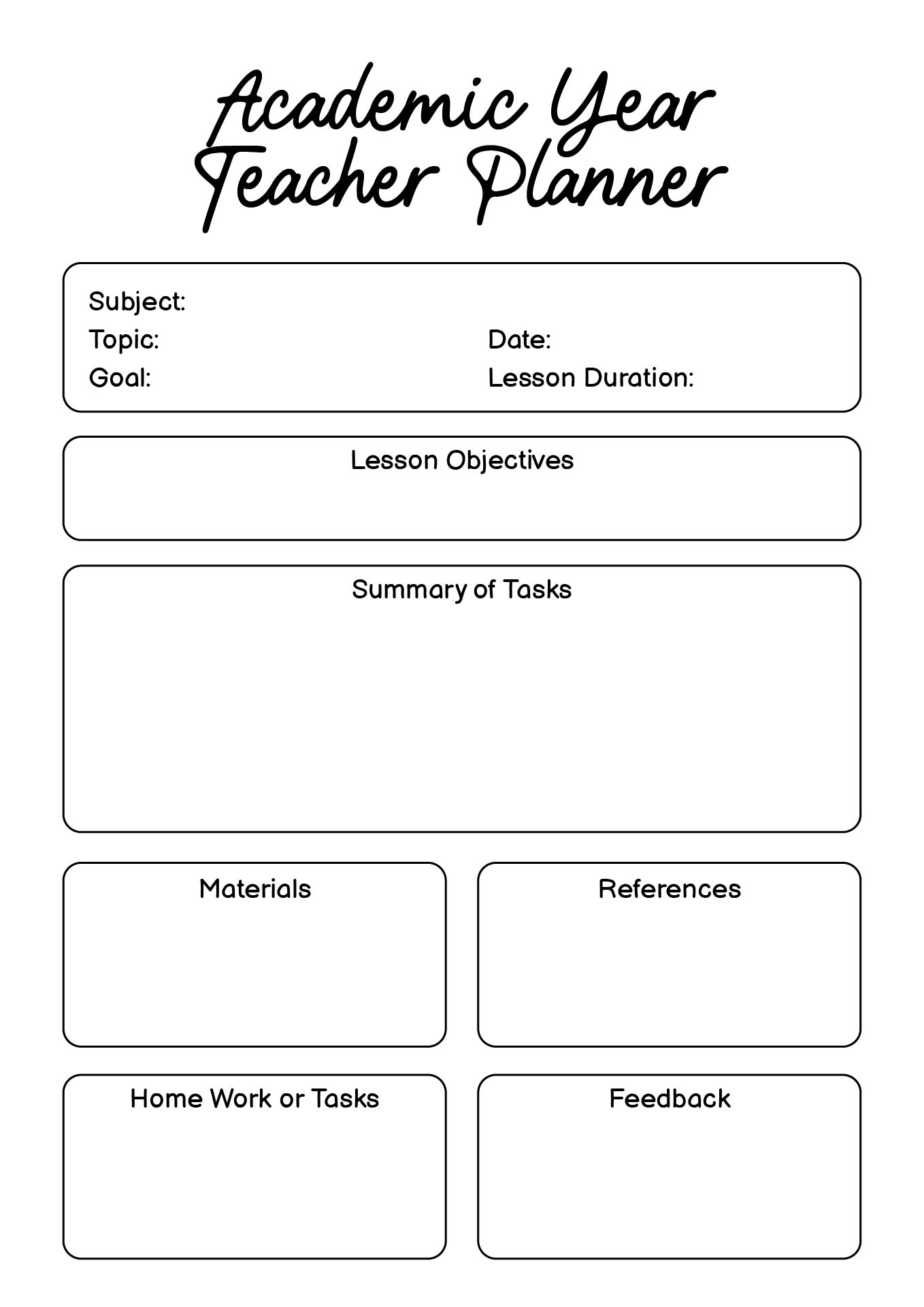 Academic Year Teacher Planner Printouts