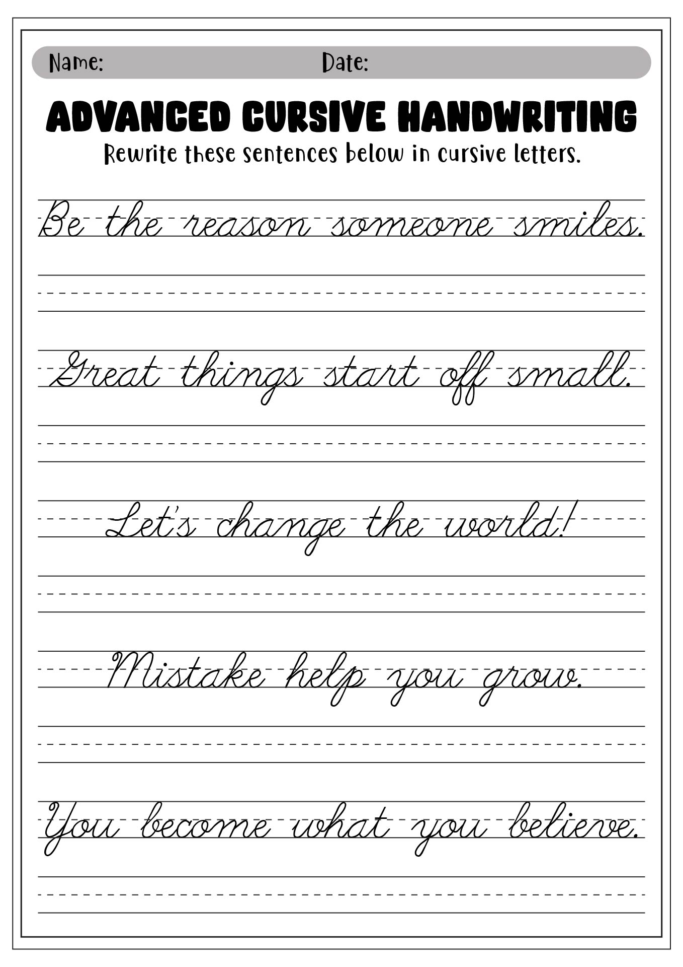 Advanced Cursive Handwriting Worksheets