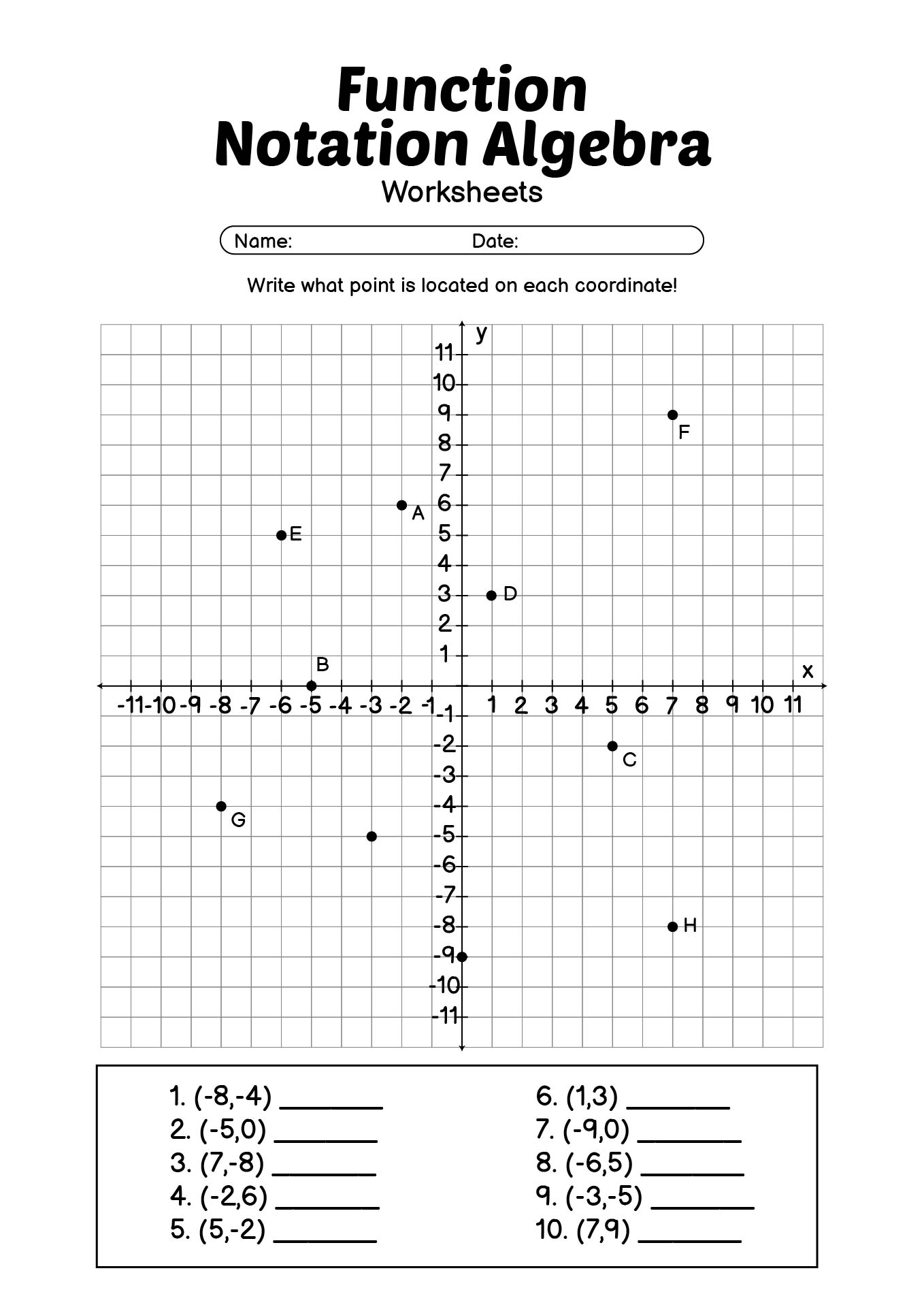 Advanced Function Notation Algebra Problems Worksheets