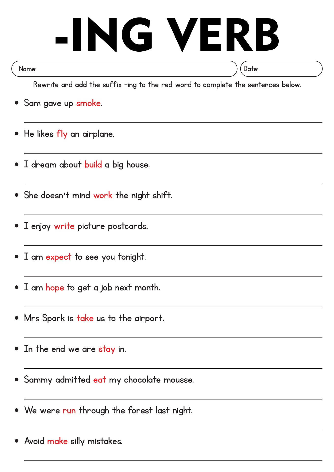 Advanced ING Verb Worksheets For Adults